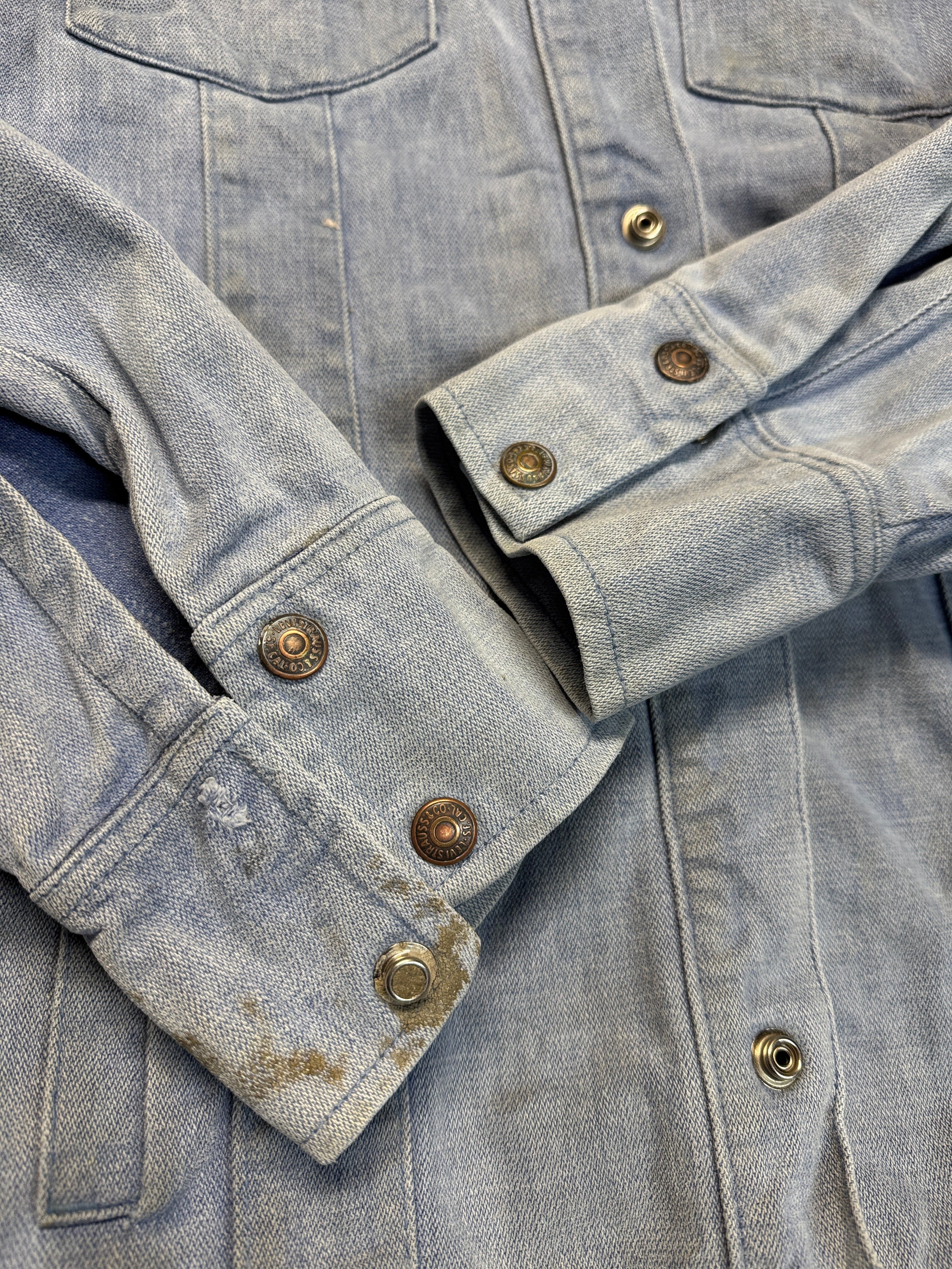 70s Levis Jeansjacke White Tab Snap Button Blau S-M - RareRags