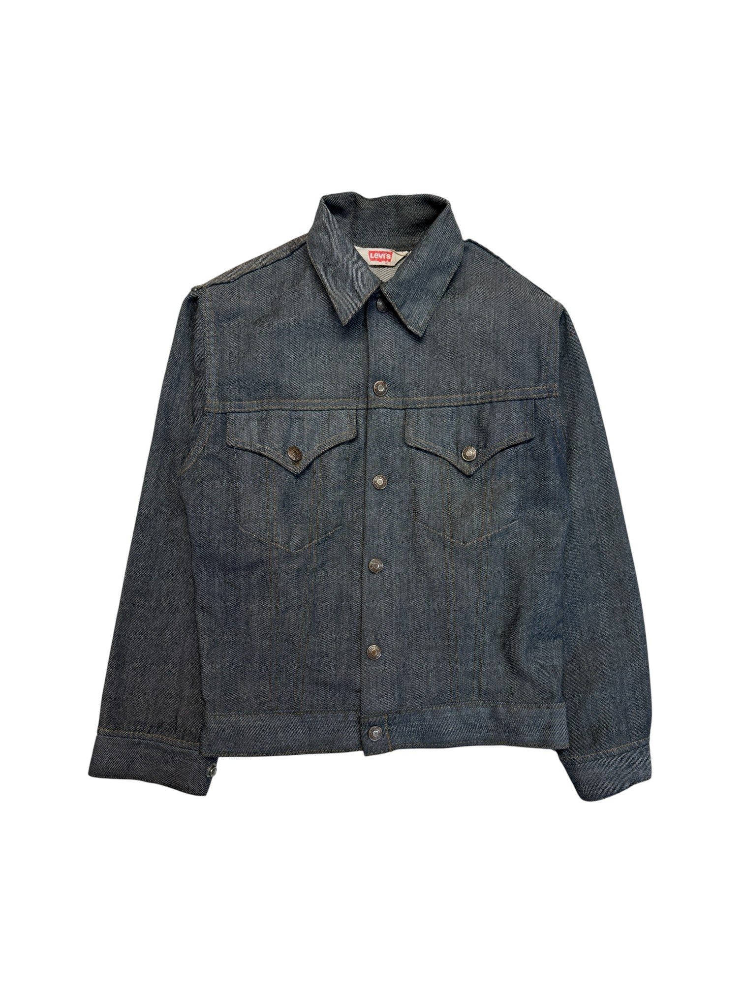 70s Levis Kids Faux Denim Jacket Grau/Schwarz 14 XXS-XS - RareRags