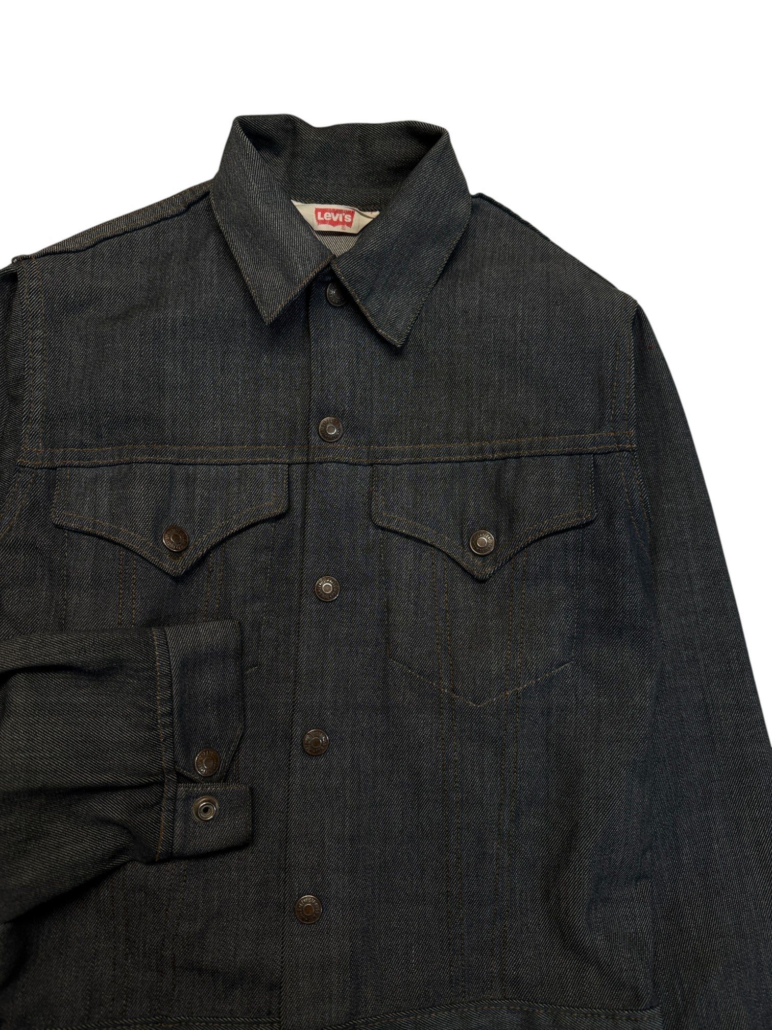 70s Levis Kids Faux Denim Jacket Grau/Schwarz 14 XXS-XS - RareRags