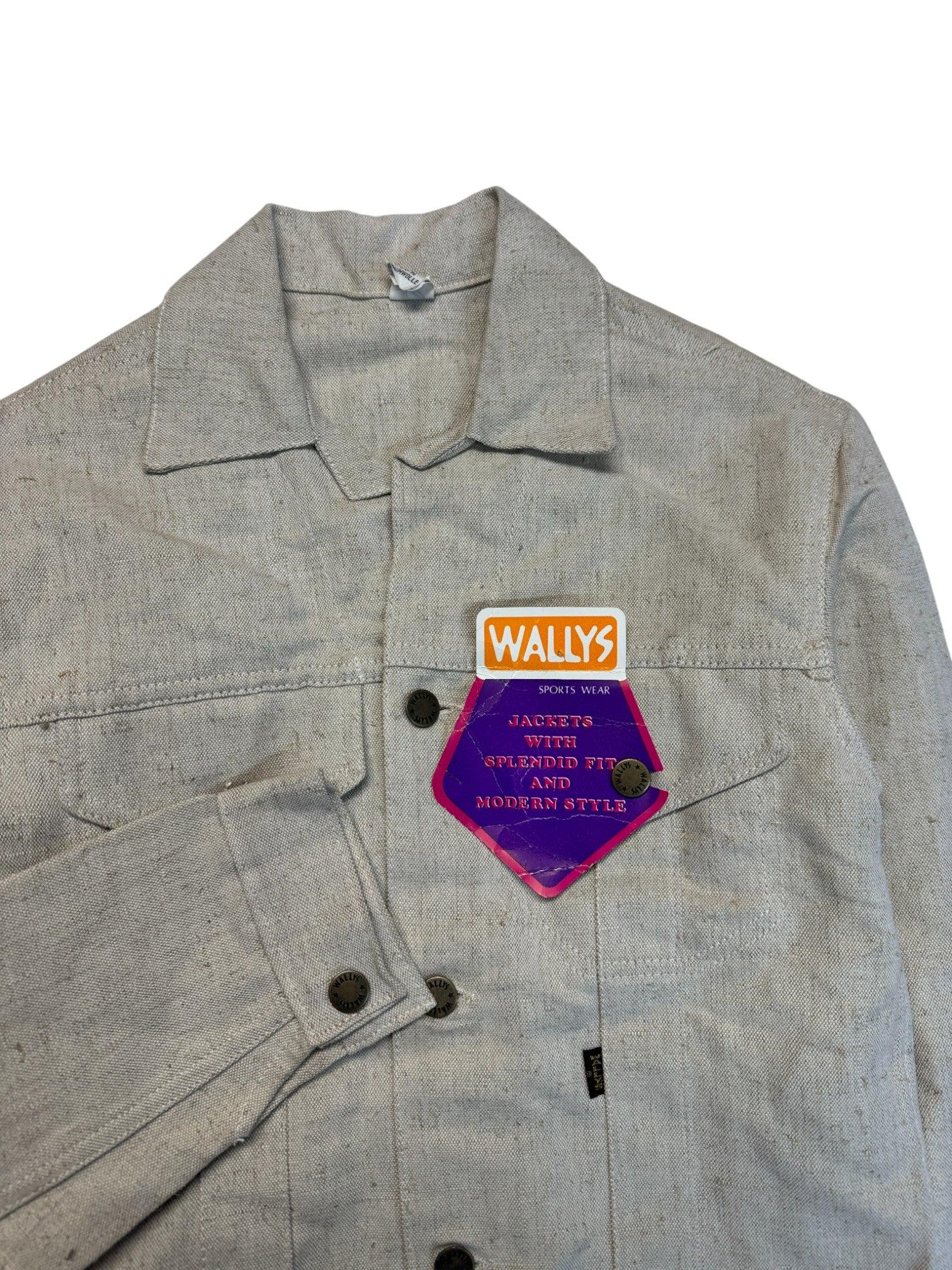 70s Wallys Flachs/Baumwolle Jacke Deadstock Meliert Creme Braun (36) M - RareRags
