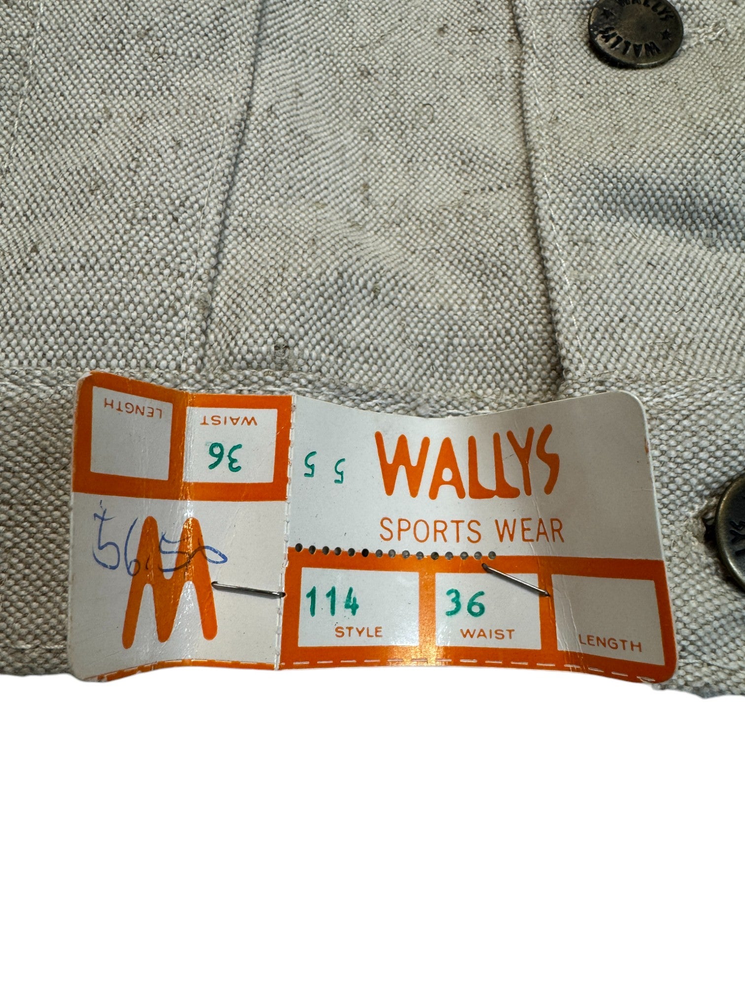 70s Wallys Flachs/Baumwolle Jacke Deadstock Meliert Creme Braun (36) M - RareRags