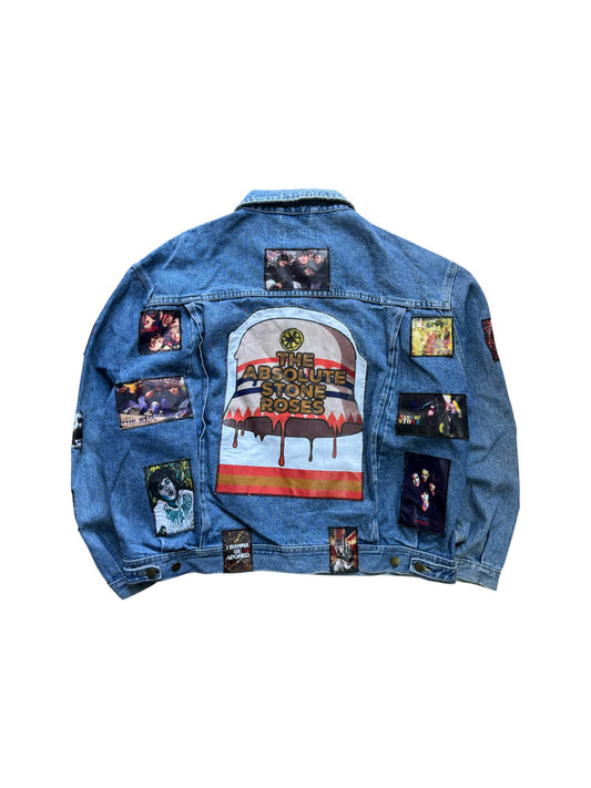 Vintage Crocker Jeansjacke 90s The Stone Roses Patches Hellblau XL-XXL