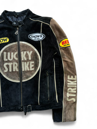 Vintage Damen Racing Lederjacke 90s Lucky Strike Arrow Braun Schwarz M
