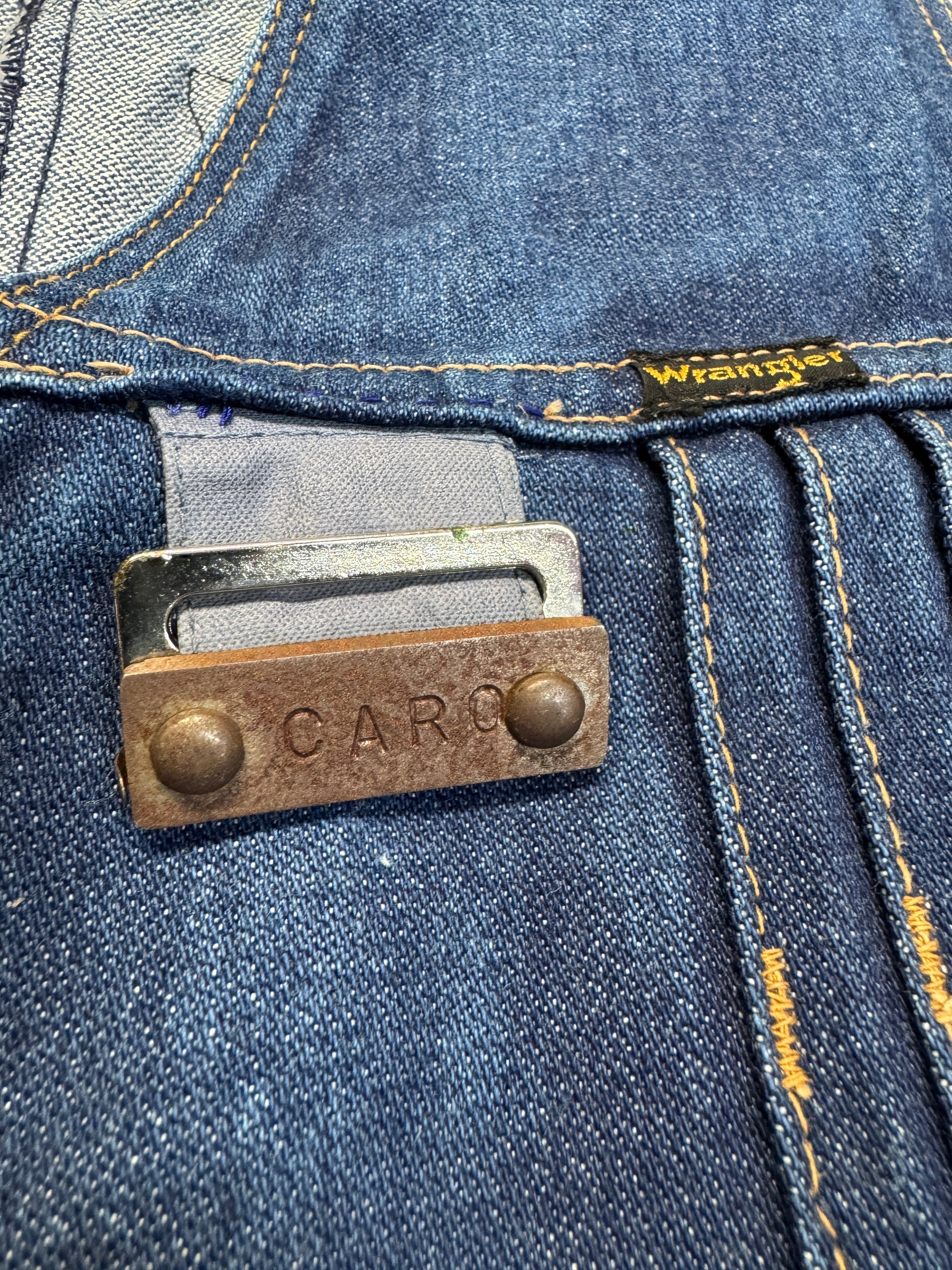 70s Wrangler Jeansweste Iron Cross Patch Scovill Rivets Blau XS - RareRags