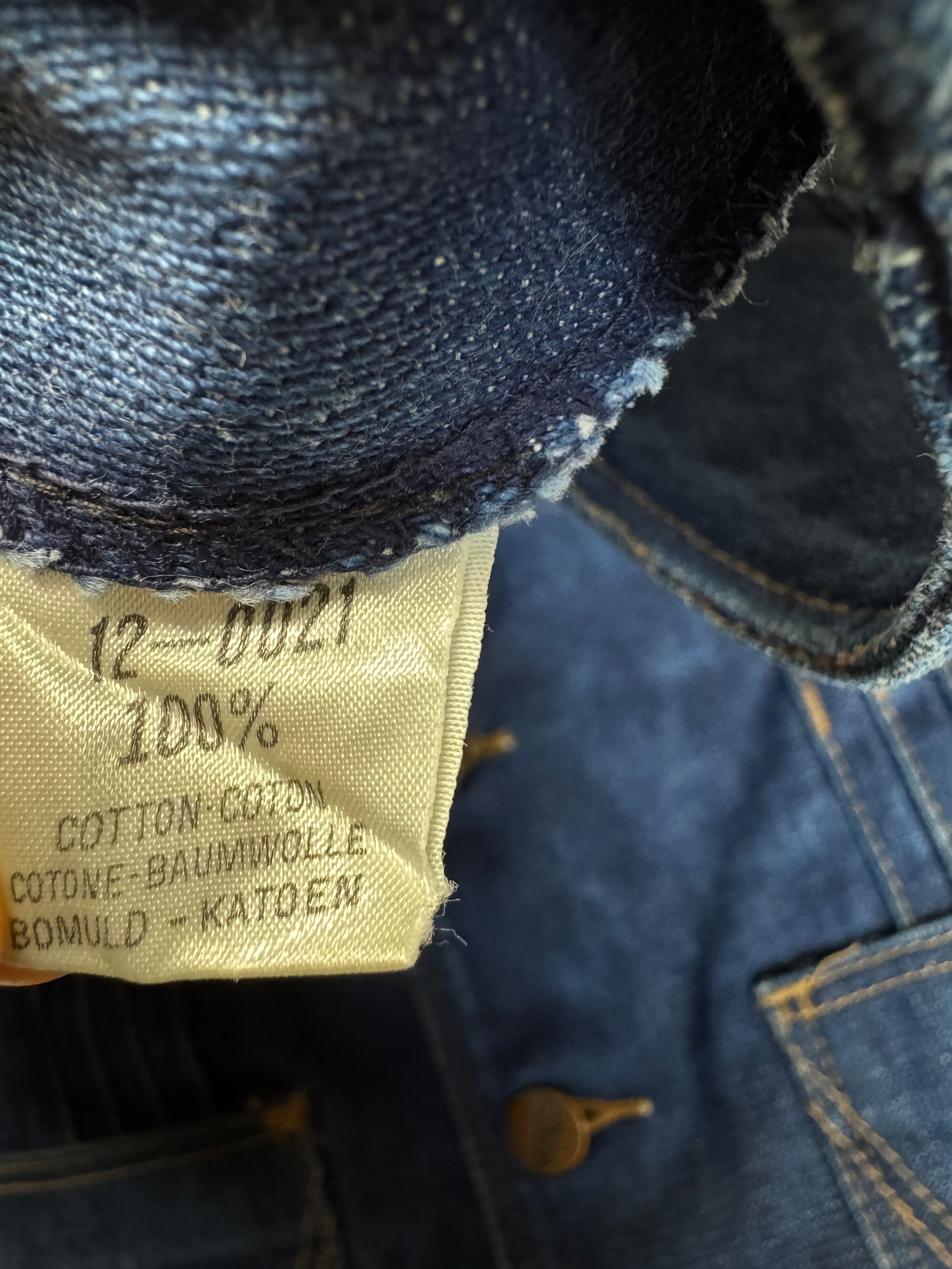 70s Wrangler Jeansweste Iron Cross Patch Scovill Rivets Blau XS - RareRags