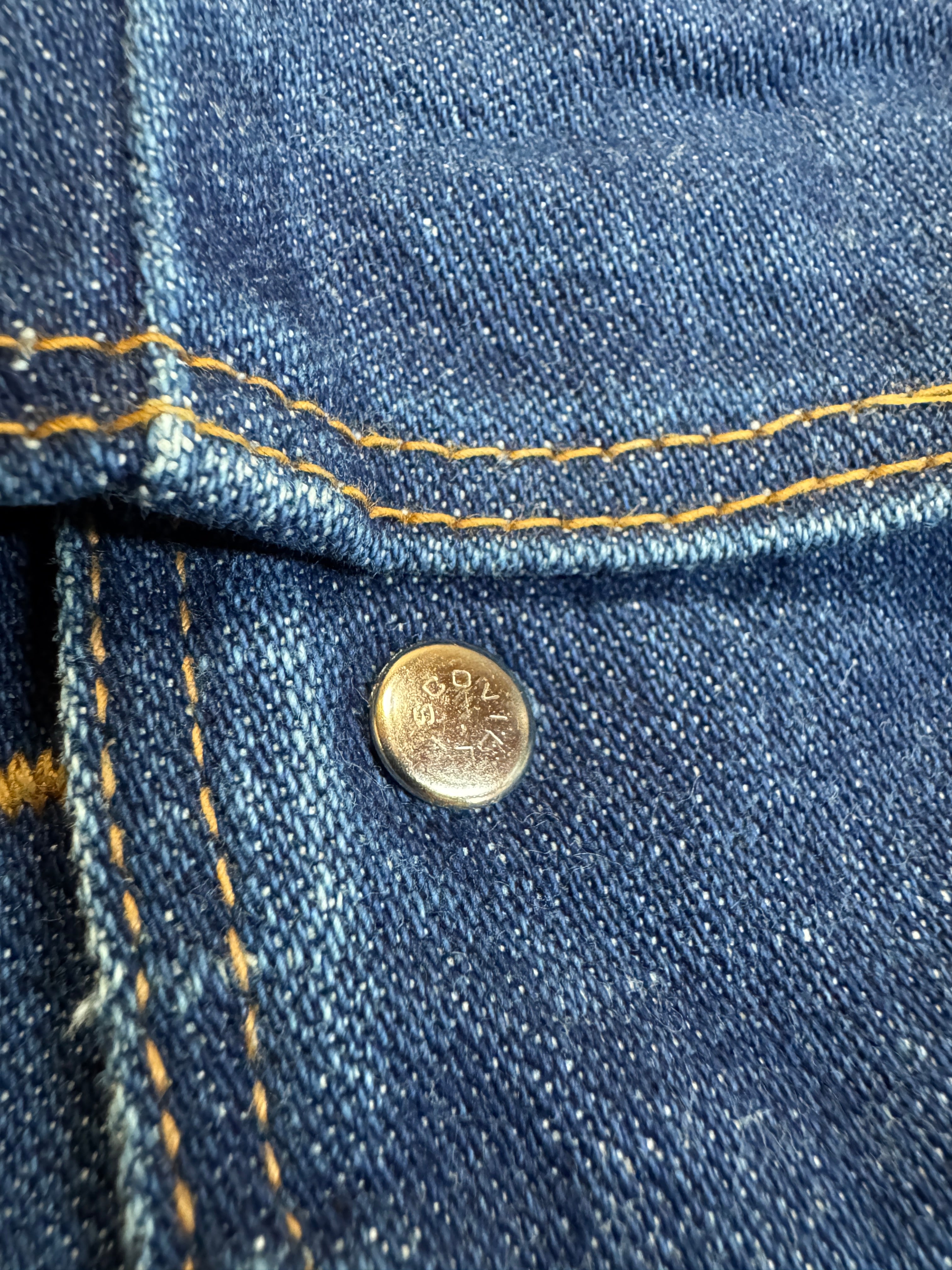 70s Wrangler Jeansweste Iron Cross Patch Scovill Rivets Blau XS - RareRags