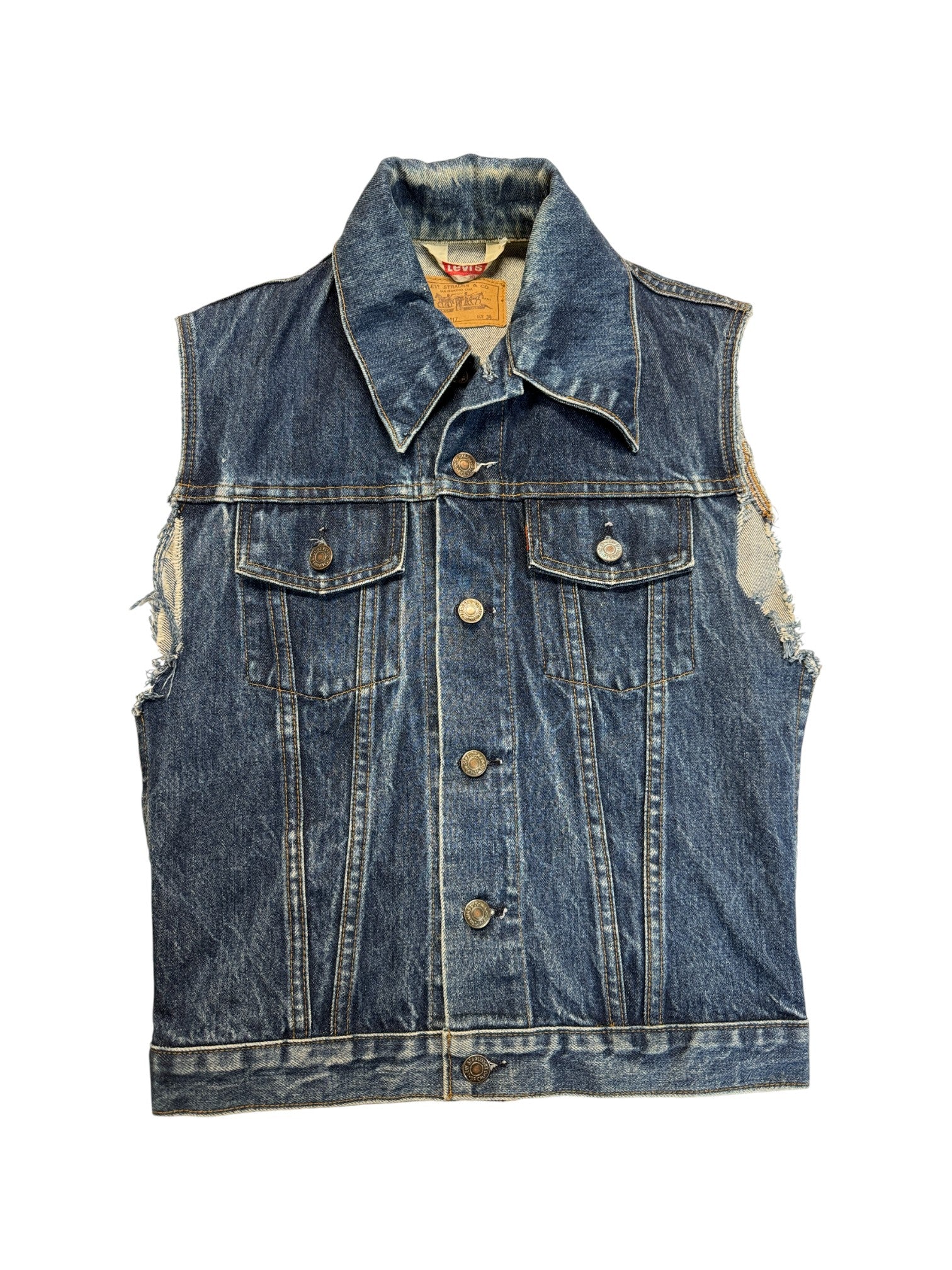 70s Levis Damen Cut-Off Jeansweste Blau 34 XS-S - RareRags