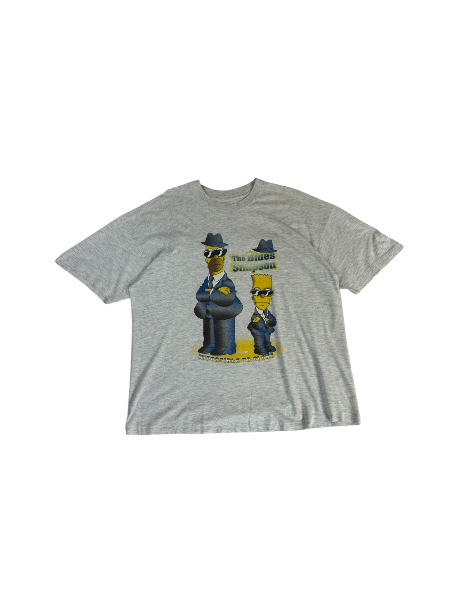 Vintage Hanes Shirt 90s The Simpsons X The Blues Brothers Crossover "Impossible to clone" Grau XL