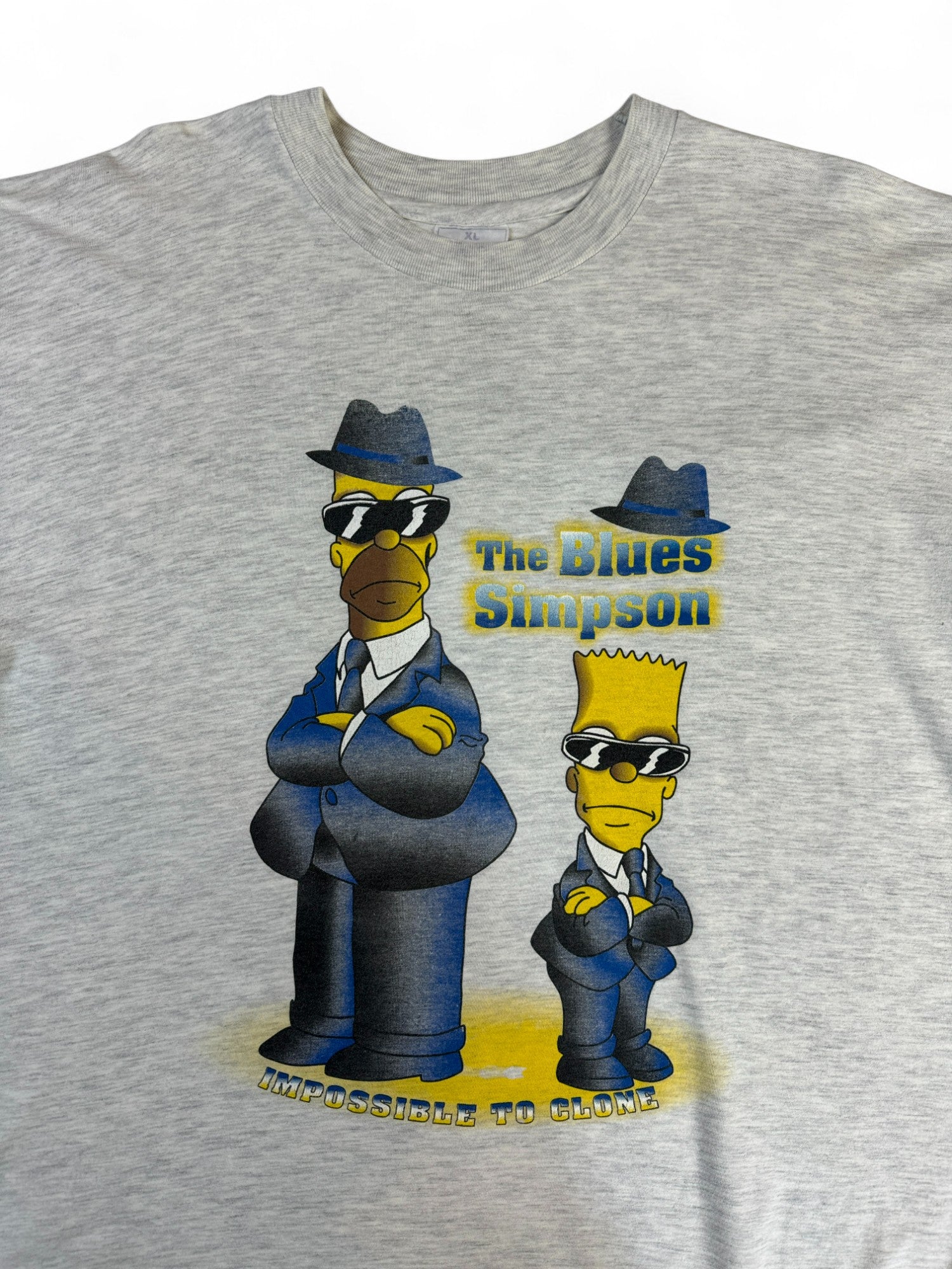 Vintage Hanes Shirt 90s The Simpsons X The Blues Brothers Crossover "Impossible to clone" Grau XL