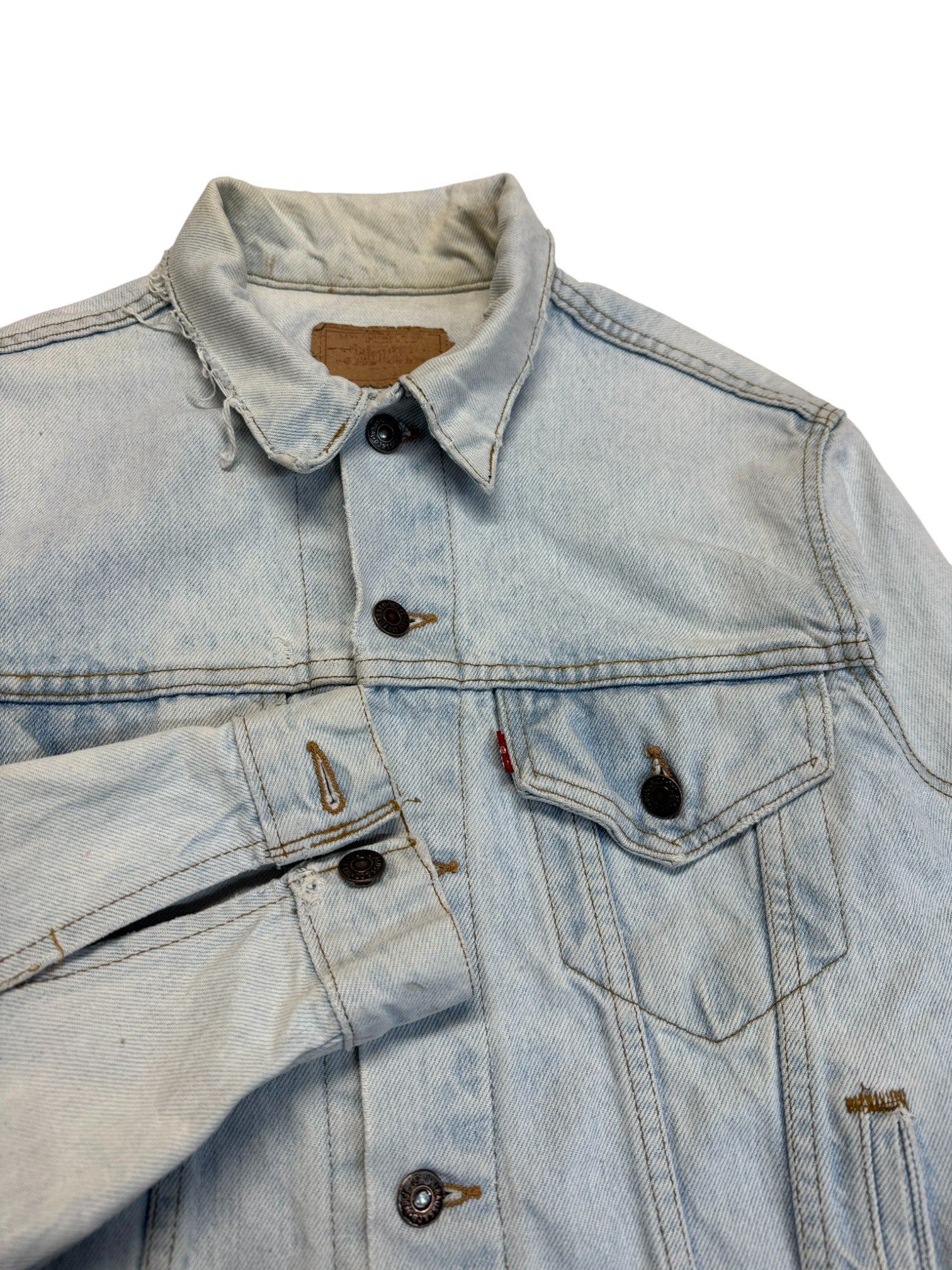 80s Levis Trucker Denim Jacket Made In USA 527 Weiß/Hellblau M - RareRags