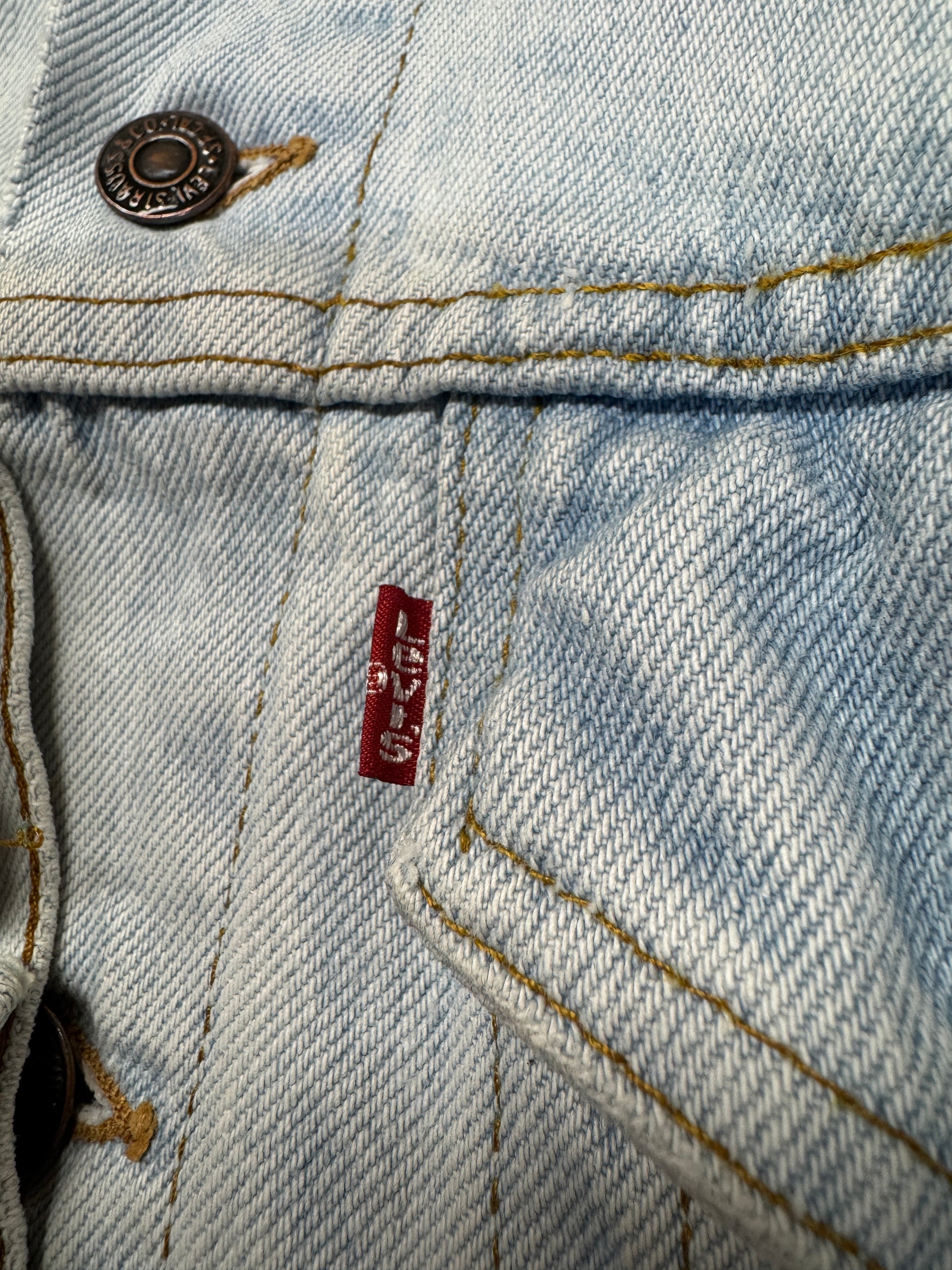 80s Levis Trucker Denim Jacket Made In USA 527 Weiß/Hellblau M - RareRags
