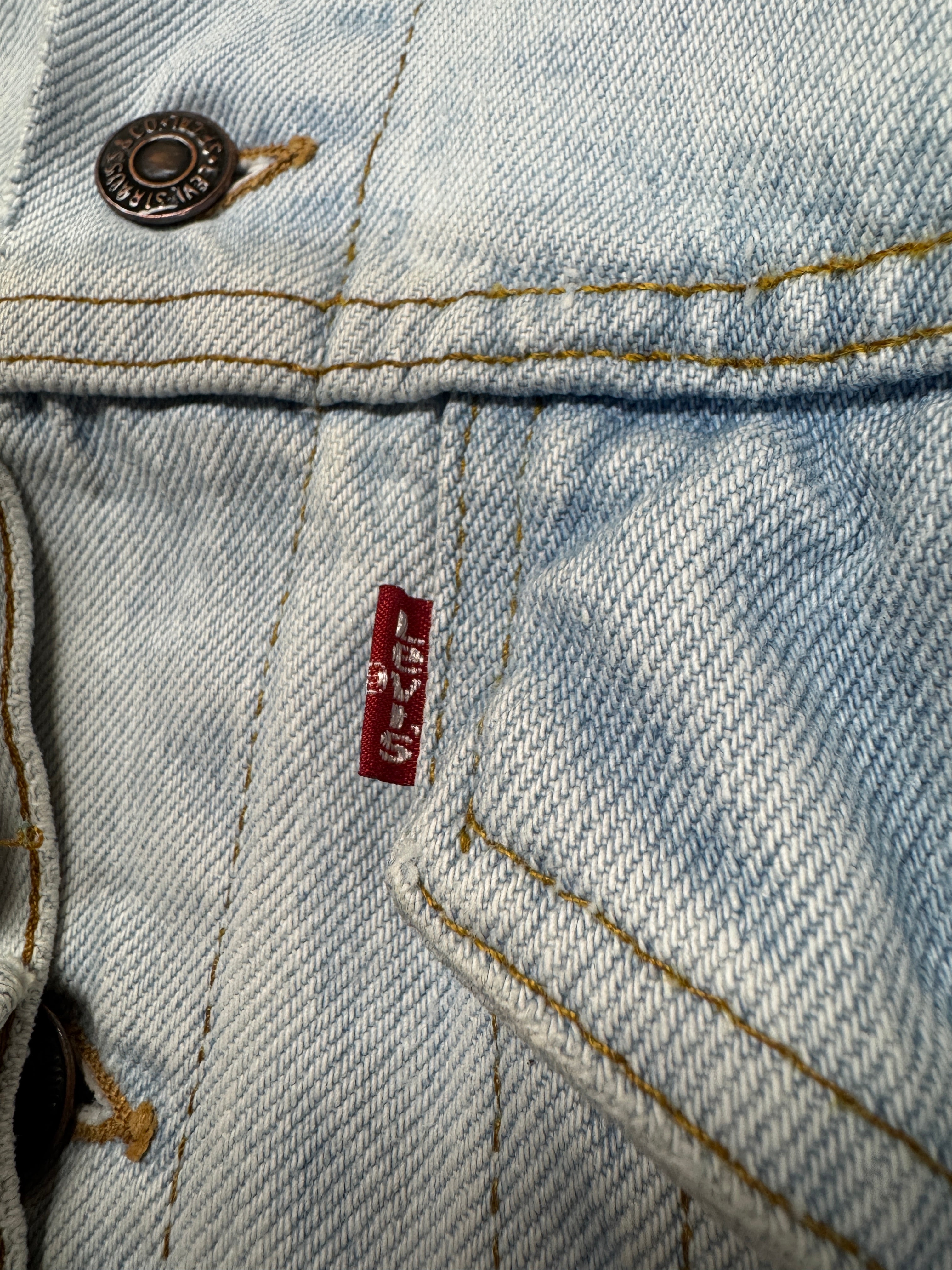 80s Levis Trucker Denim Jacket Made In USA 527 Weiß/Hellblau M - RareRags
