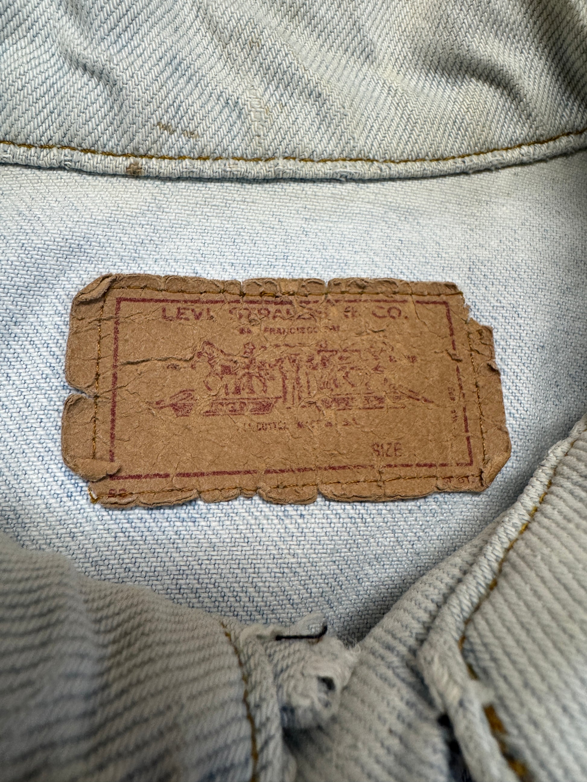 80s Levis Trucker Denim Jacket Made In USA 527 Weiß/Hellblau M - RareRags