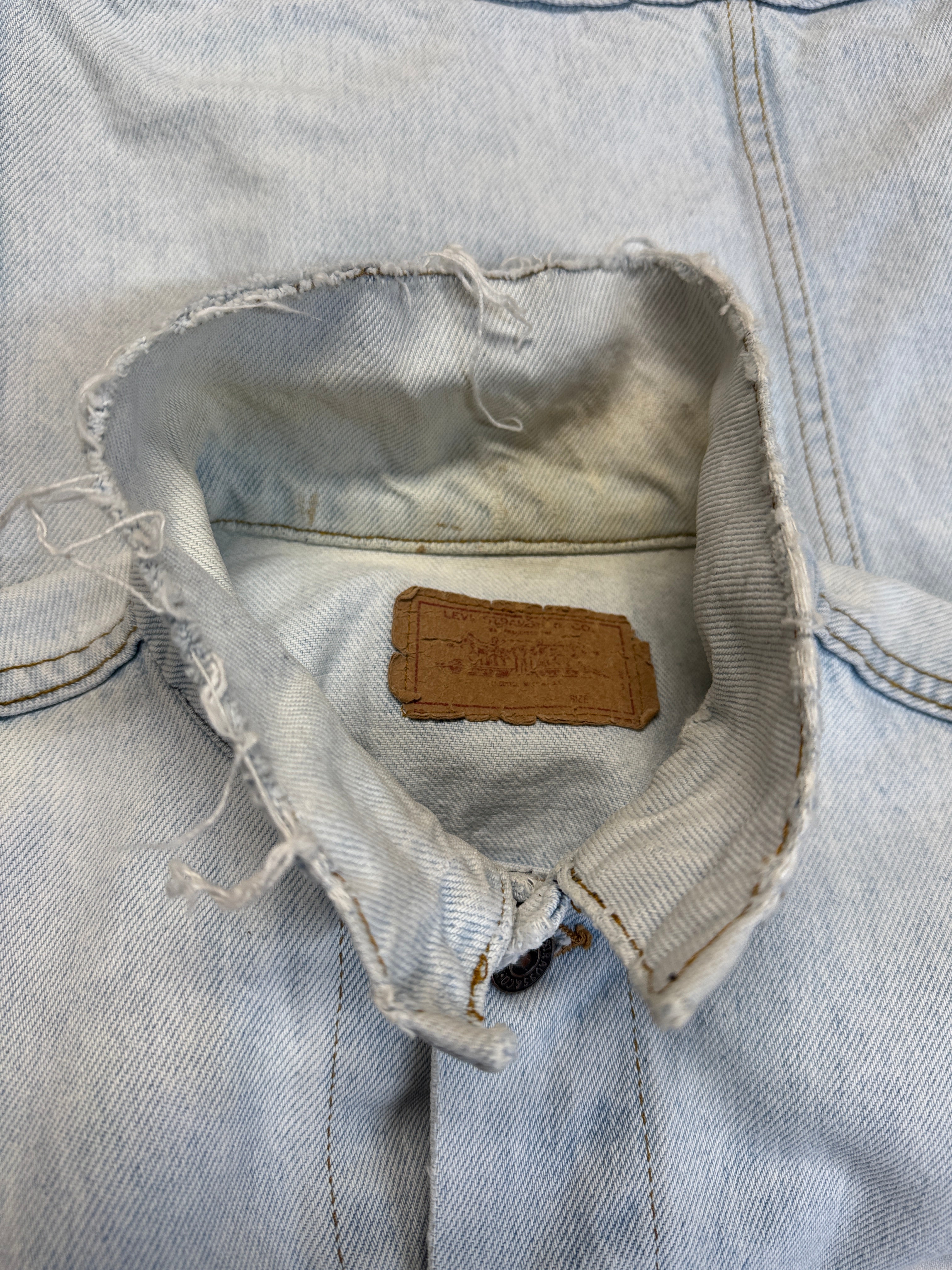 80s Levis Trucker Denim Jacket Made In USA 527 Weiß/Hellblau M - RareRags