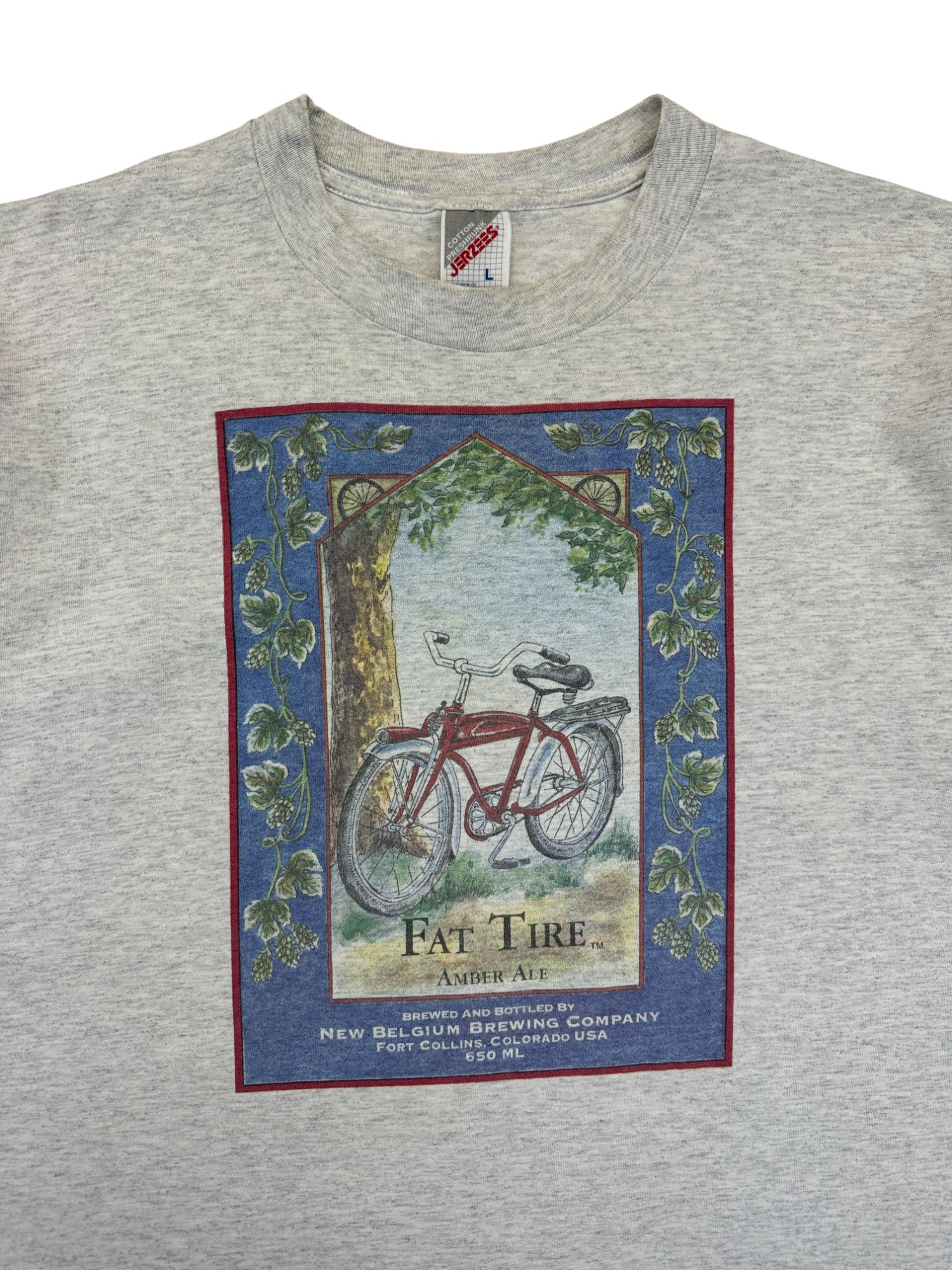 Vintage Jerzees Shirt 90s Fat Tire Amber Ale Beer Promotion Made In USA Grau L
