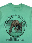 Vintage Buckeye Feed Mills Inc. Shirt 1991 Promo "Leading The Way In Equine Nutrition" Single Stitch Grün M-L