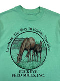 Vintage Buckeye Feed Mills Inc. Shirt 1991 Promo "Leading The Way In Equine Nutrition" Single Stitch Grün M-L