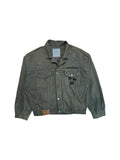 90s Chewan Customized Jeansjacke "Acid House" Grau Grün L-XL - RareRags