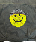90s Chewan Customized Jeansjacke "Acid House" Grau Grün L-XL - RareRags