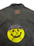 90s Chewan Customized Jeansjacke "Acid House" Grau Grün L-XL - RareRags