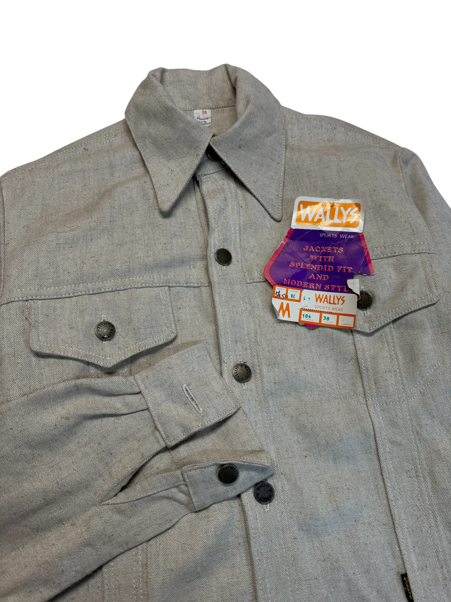 70s Wallys Flachs/Baumwolle Jacke Deadstock Meliert Creme Braun M - RareRags