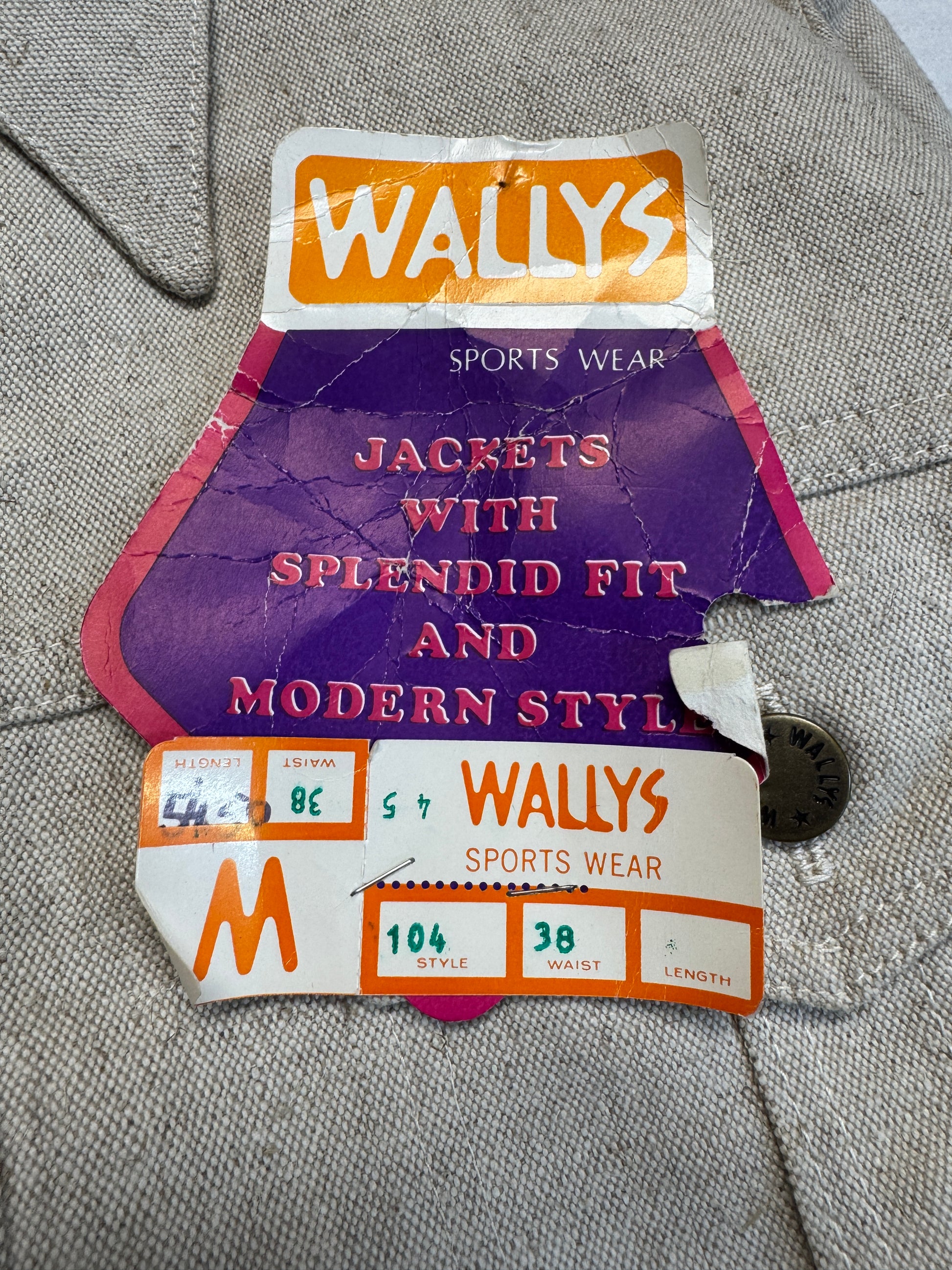 70s Wallys Flachs/Baumwolle Jacke Deadstock Meliert Creme Braun M - RareRags