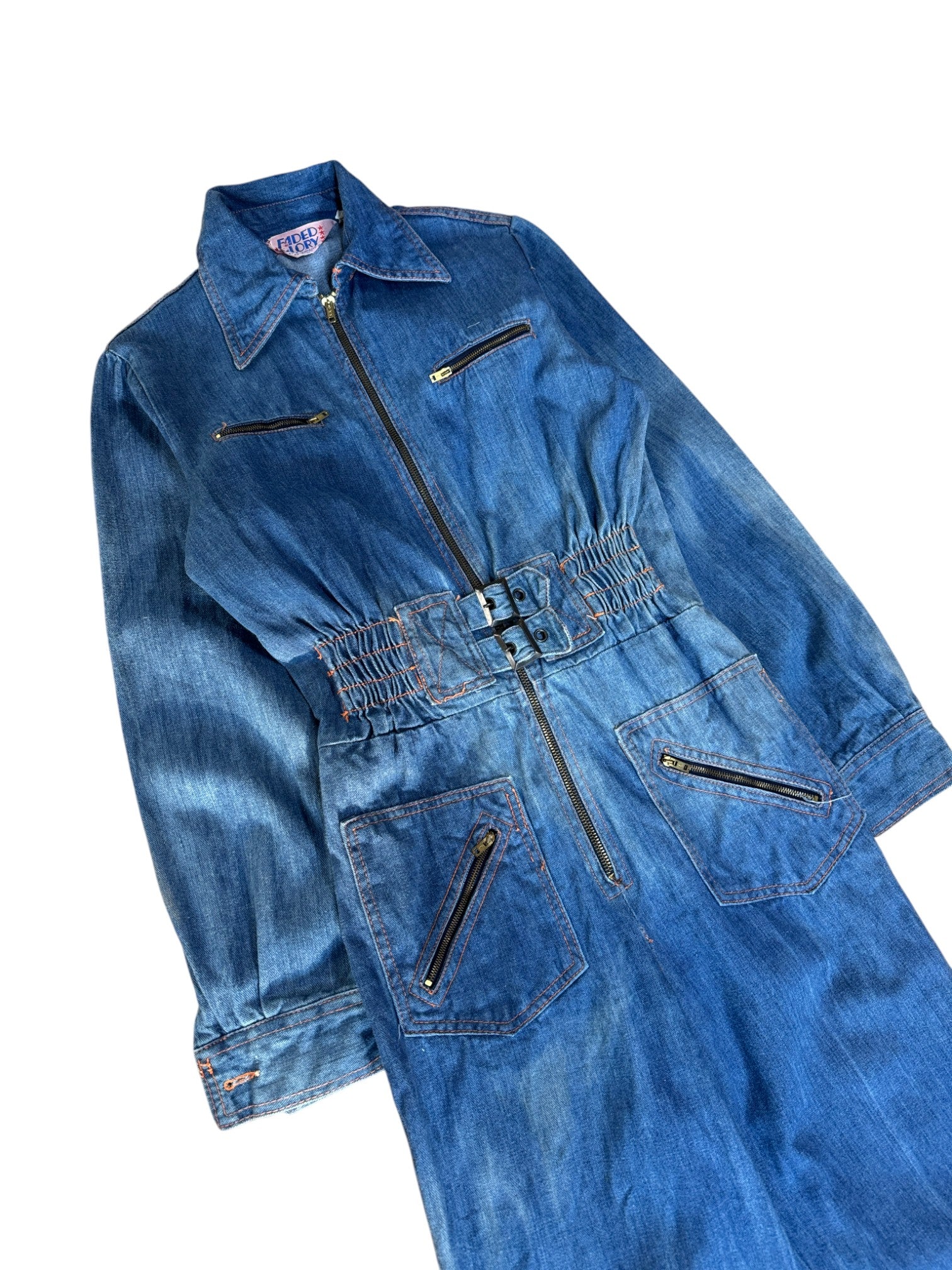70s Faded Glory Flared Damen Overall Made In Hong Kong Blau S - RareRags
