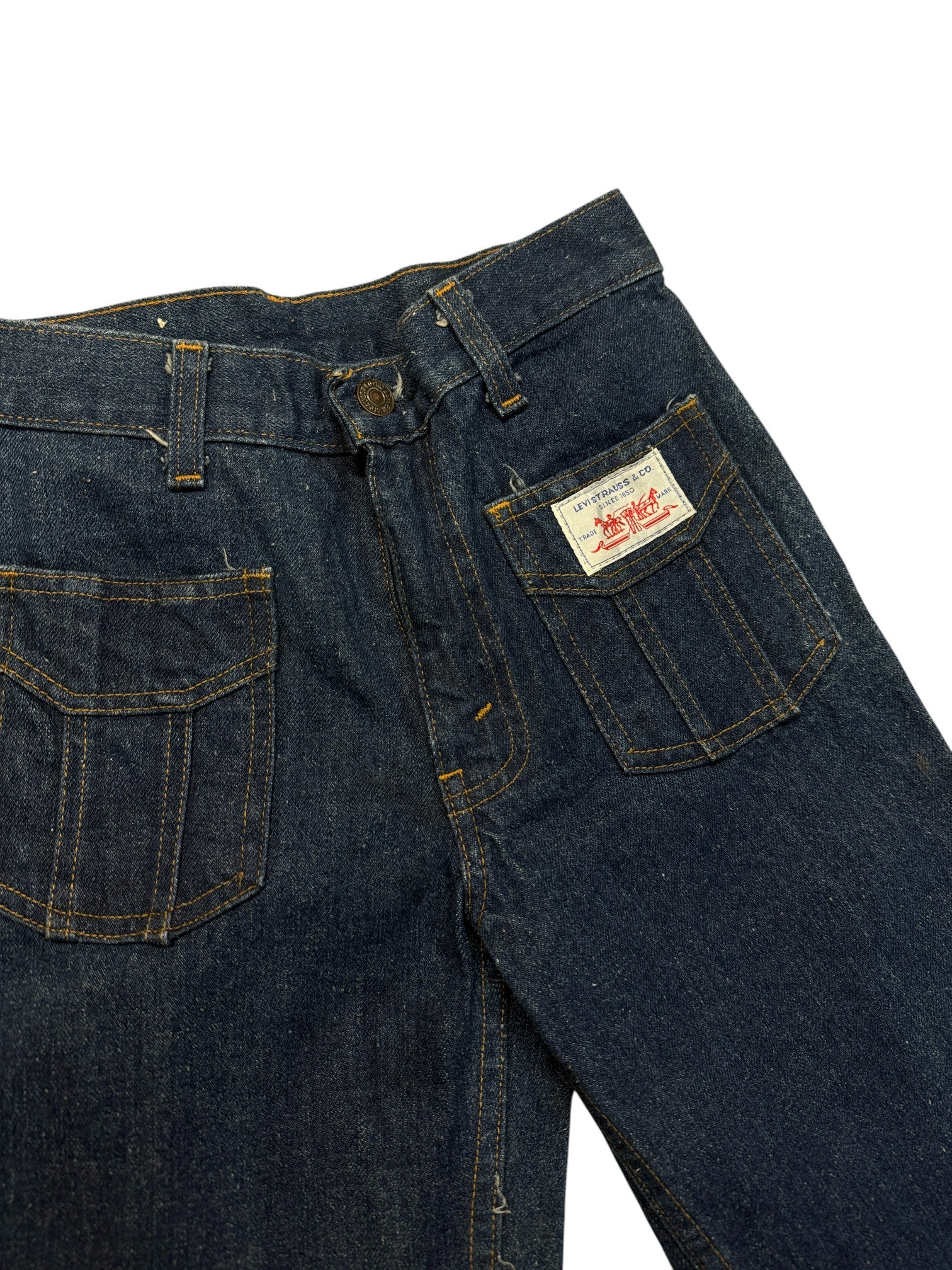 1977 Levis Schlaghose Talon Zip F01 Made In France Blau S-M - RareRags
