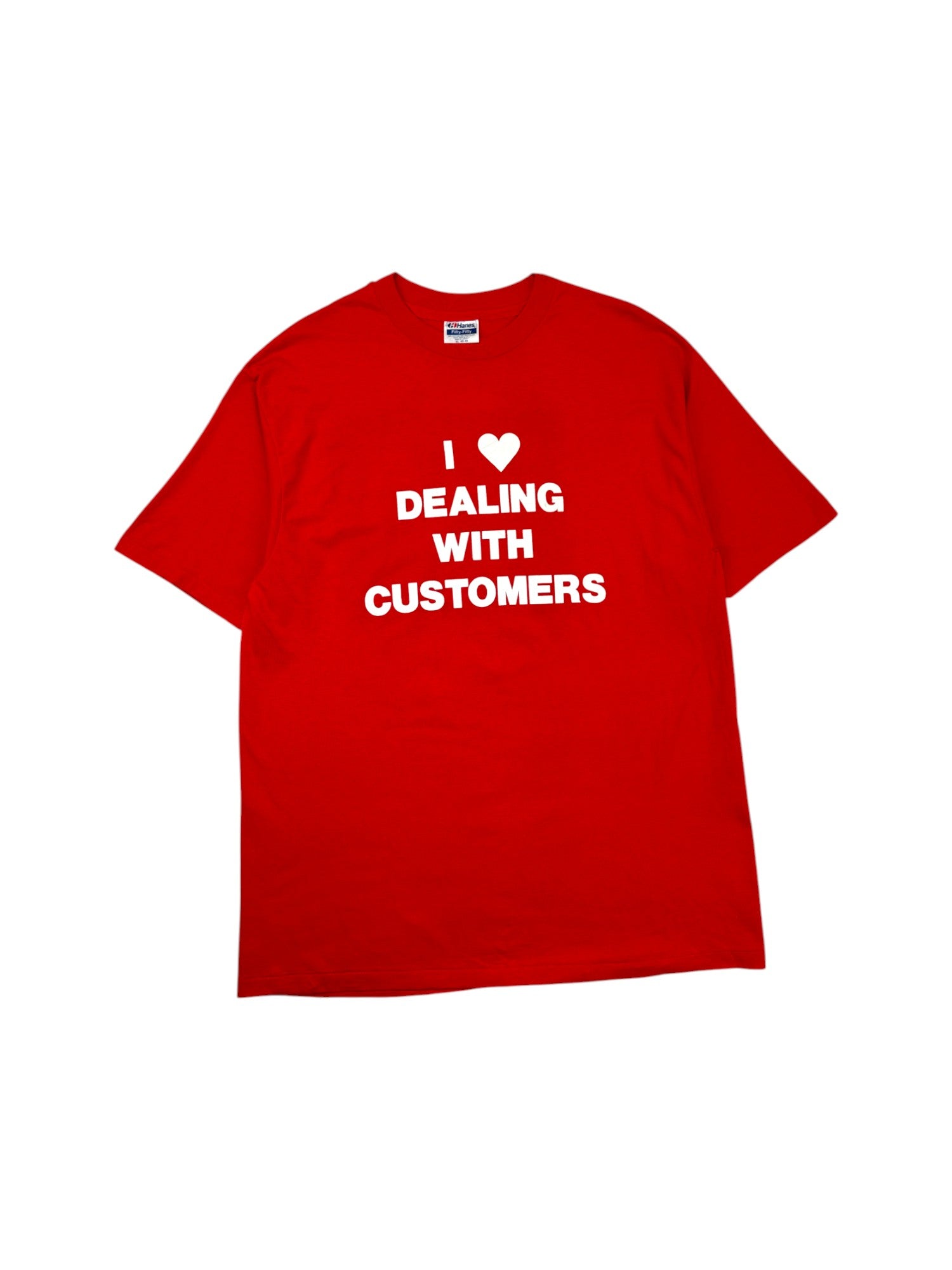 Vintage Hanes Shirt 90s Ford Credit "I <3 dealing with customers" Single Stitch Rot XL