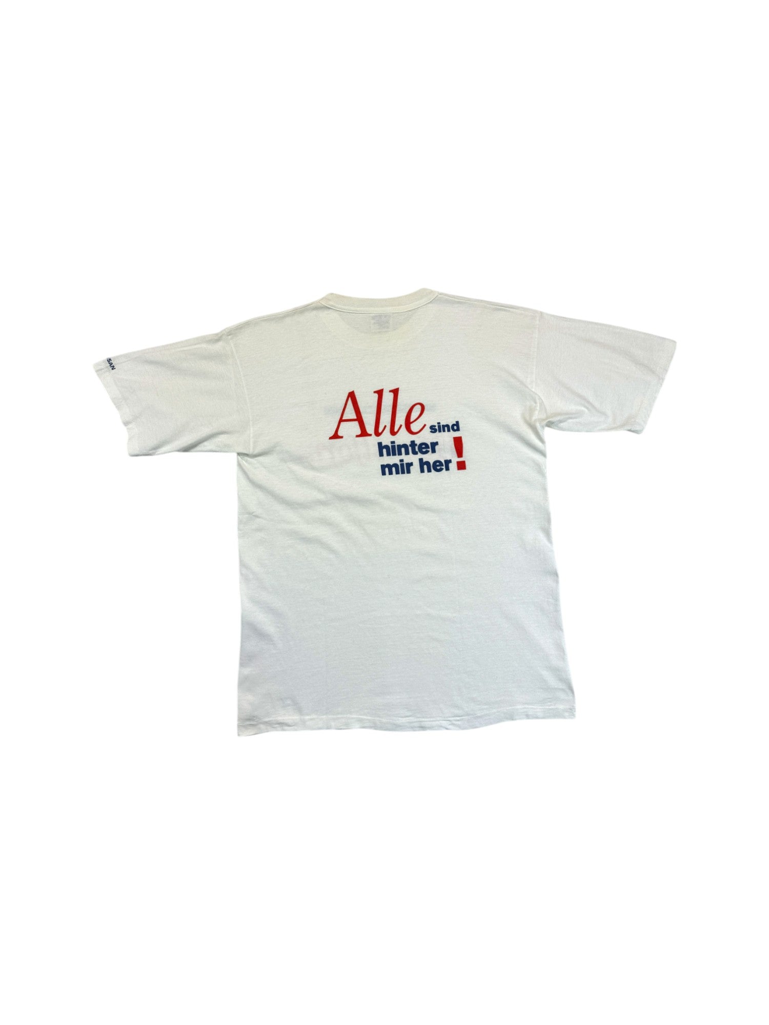 Vintage Promodoro Shirt 90s Nissan "„Der neue Primera – Ich bin in Höchstform“ Single Stitch Weiß XL