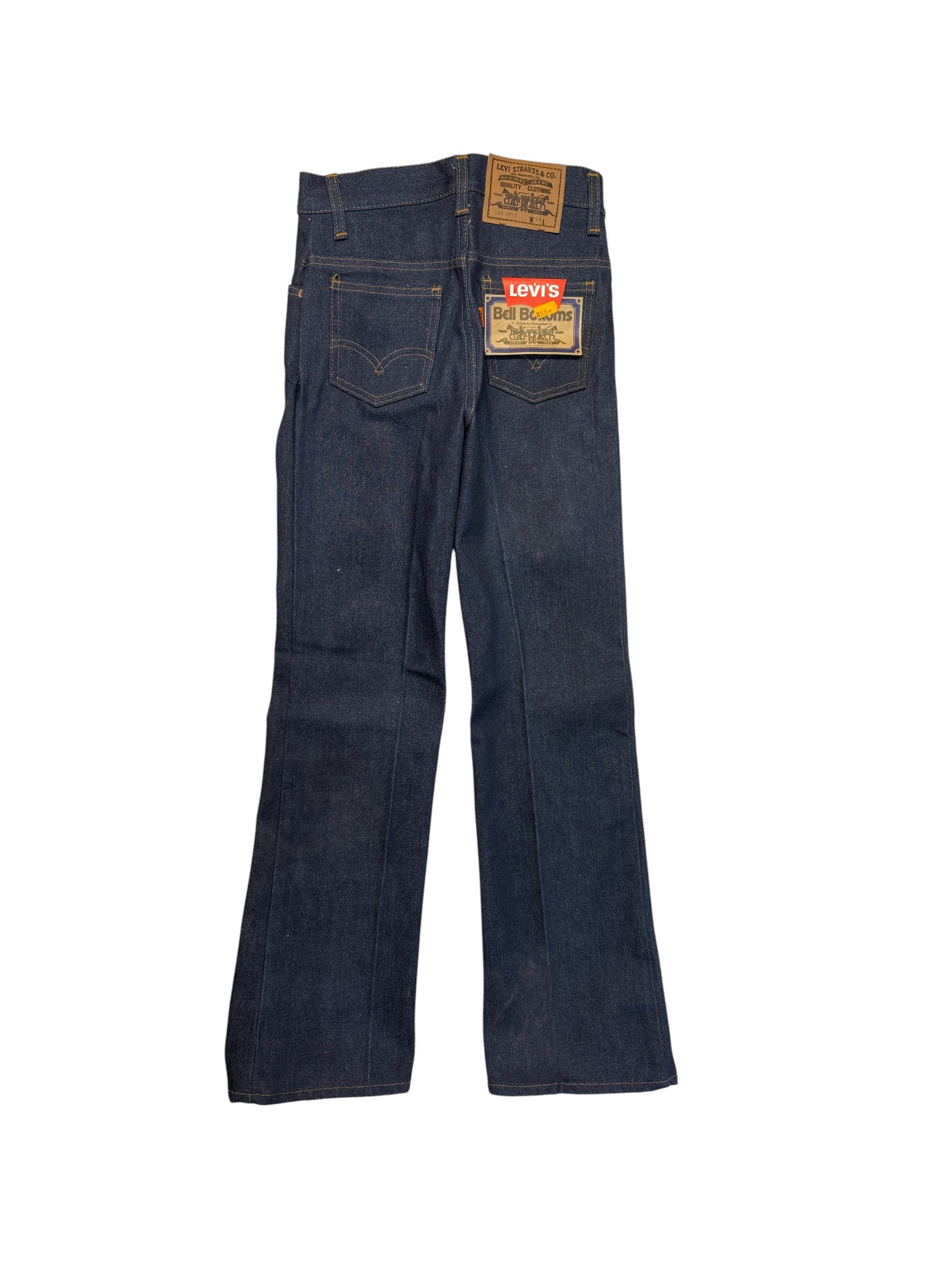 1978 Levis Bell Bottom Jeans Flared Deadstock Made In USA Dunkelblau W15 S-M - RareRags