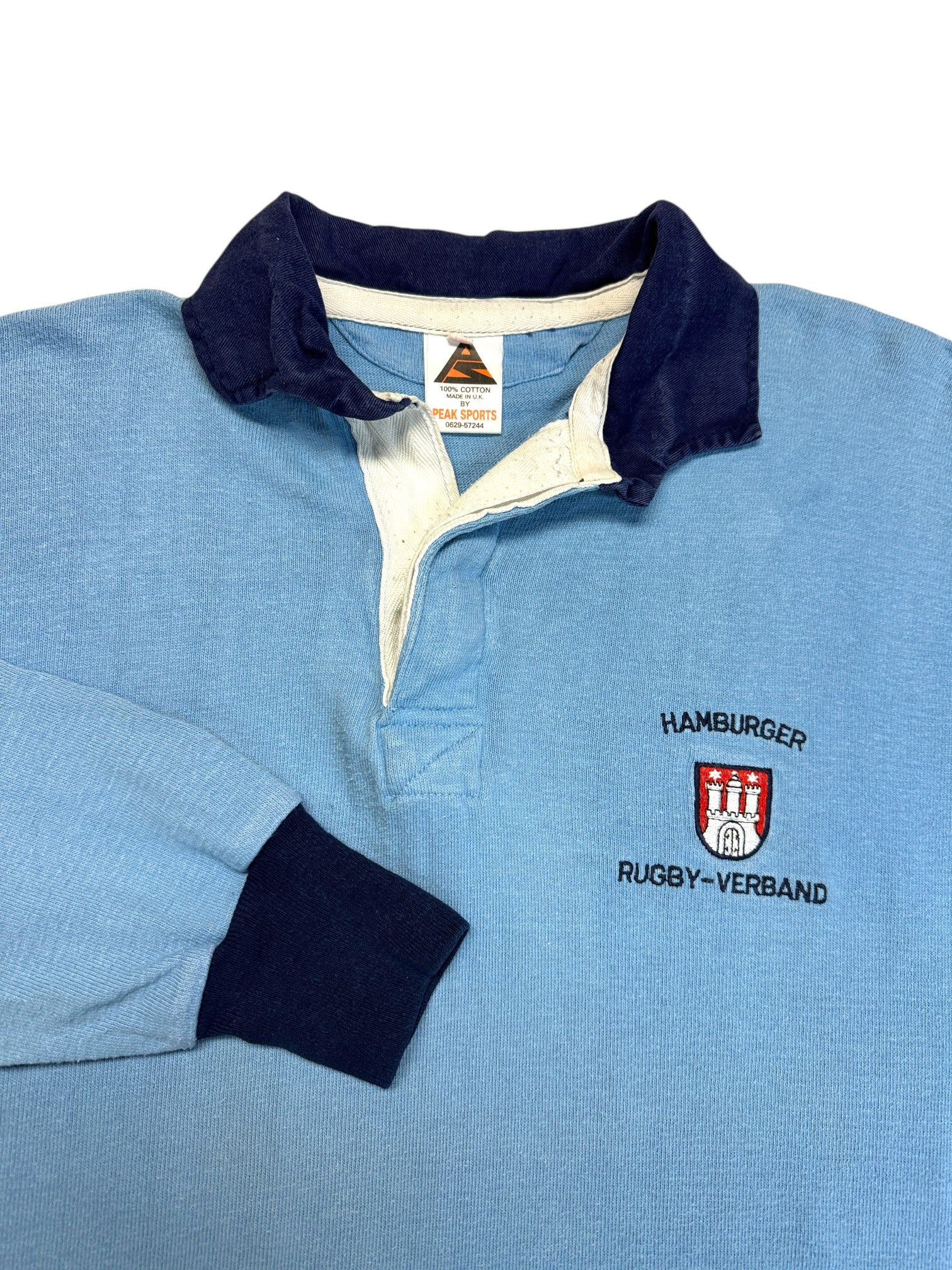 90s Peak Sports Polo Hamburger Rugby-Verband Made In UK Blau 42/L - RareRags