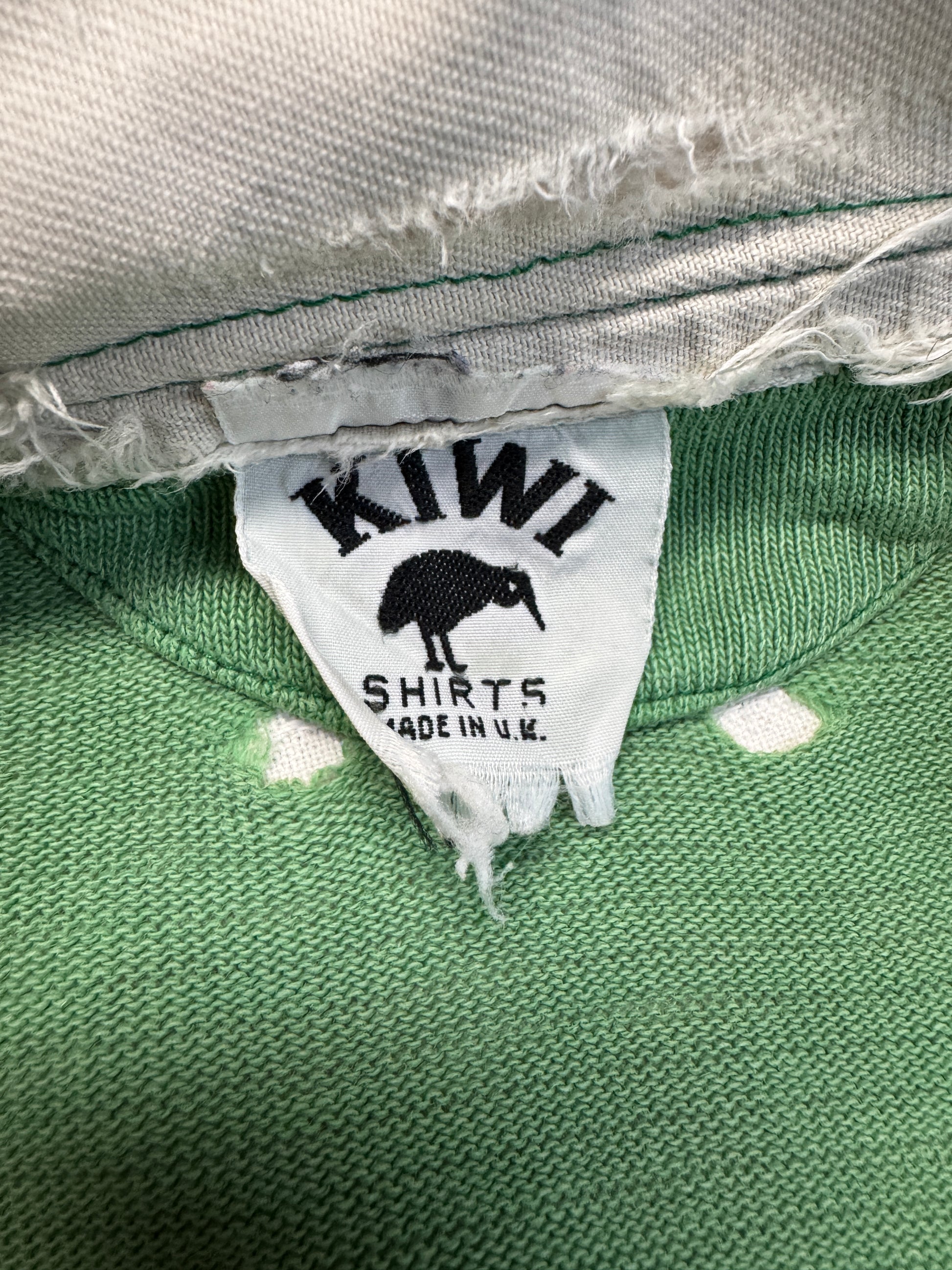 80s Kiwi Rugby Polo Trashed "Barthels & Lüders Hamburg" Made In UK Grün L-XL - RareRags