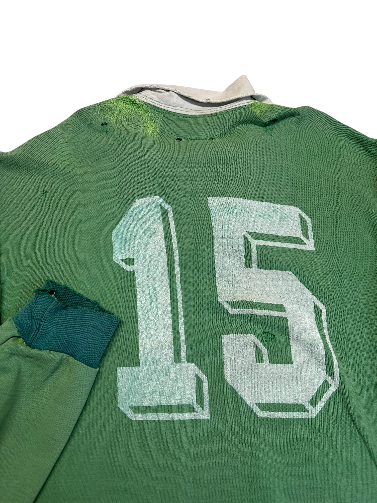 80s Kiwi Rugby Polo Trashed "Barthels & Lüders Hamburg" Made In UK Grün L-XL - RareRags