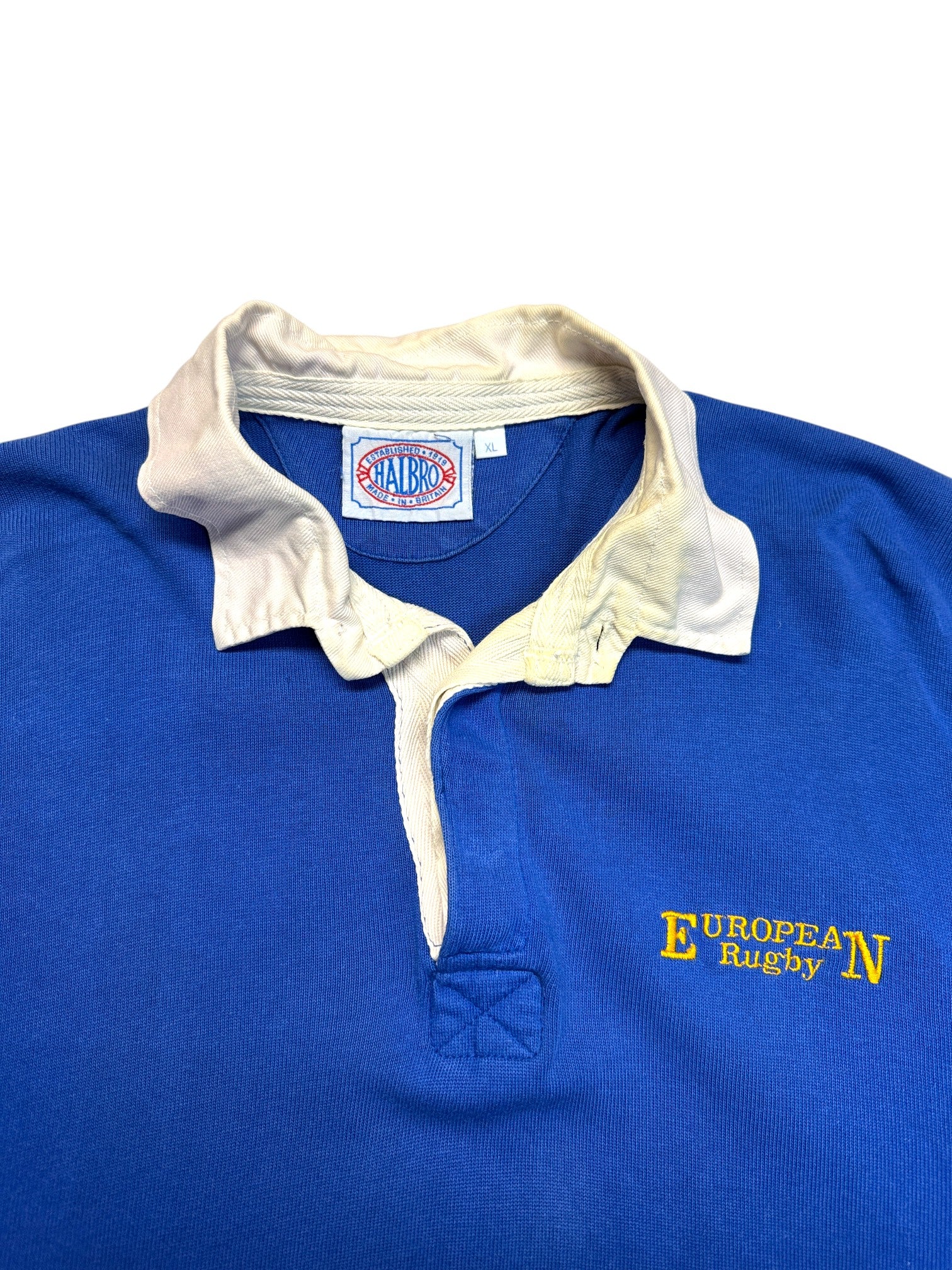 90s Halbro Polo European Rugby Made In Britain Blau XL - RareRags