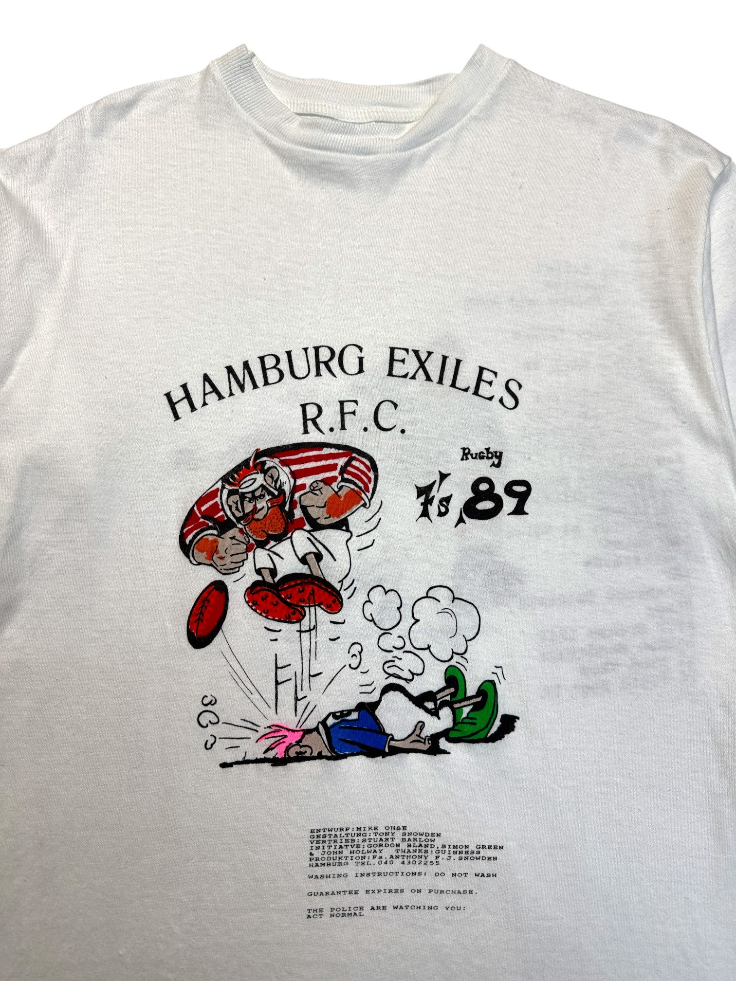 1989 Rugby Shirt Hamburg Exiles R.F.C. Weiß M-L - RareRags