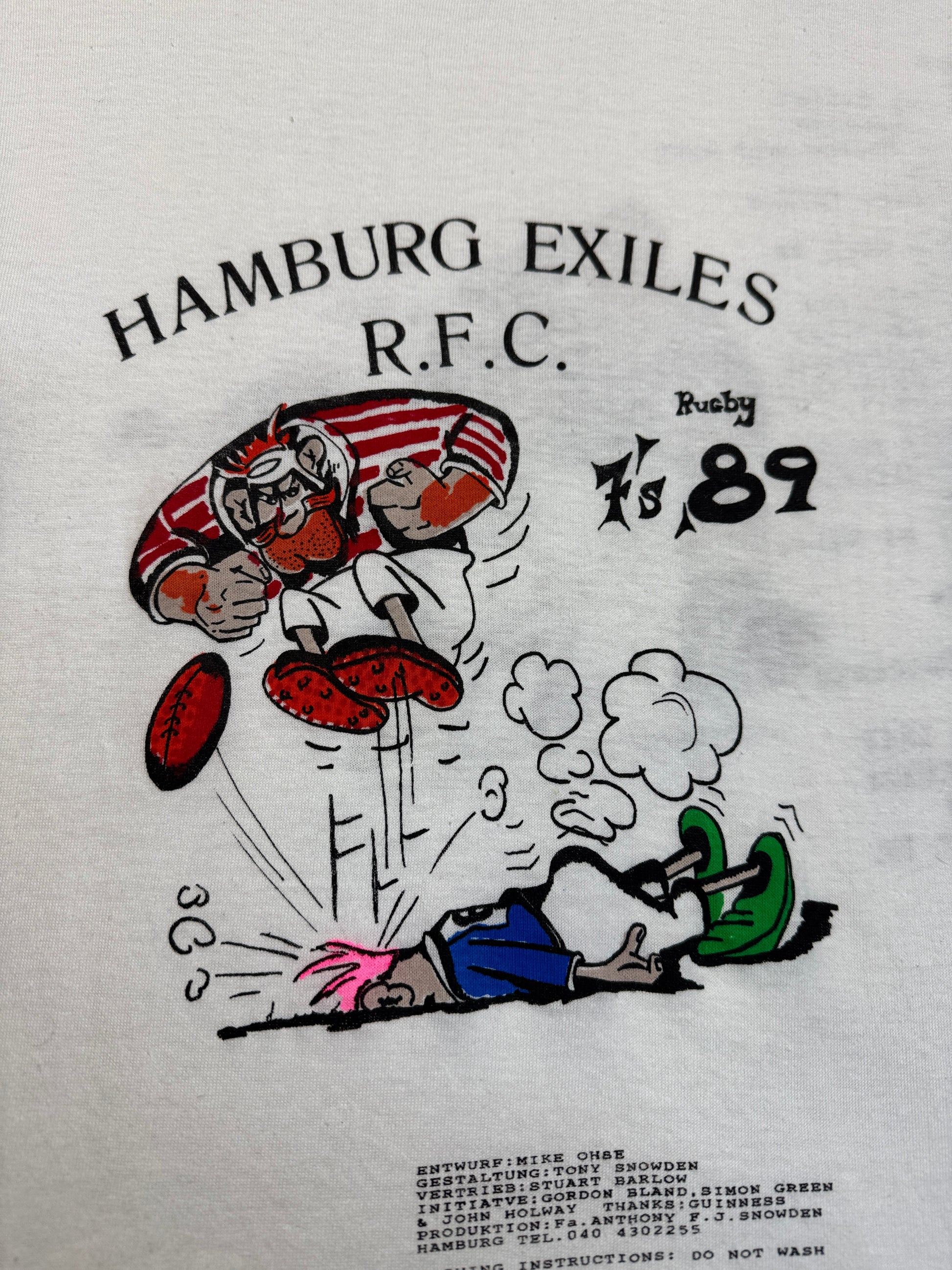 1989 Rugby Shirt Hamburg Exiles R.F.C. Weiß M-L - RareRags