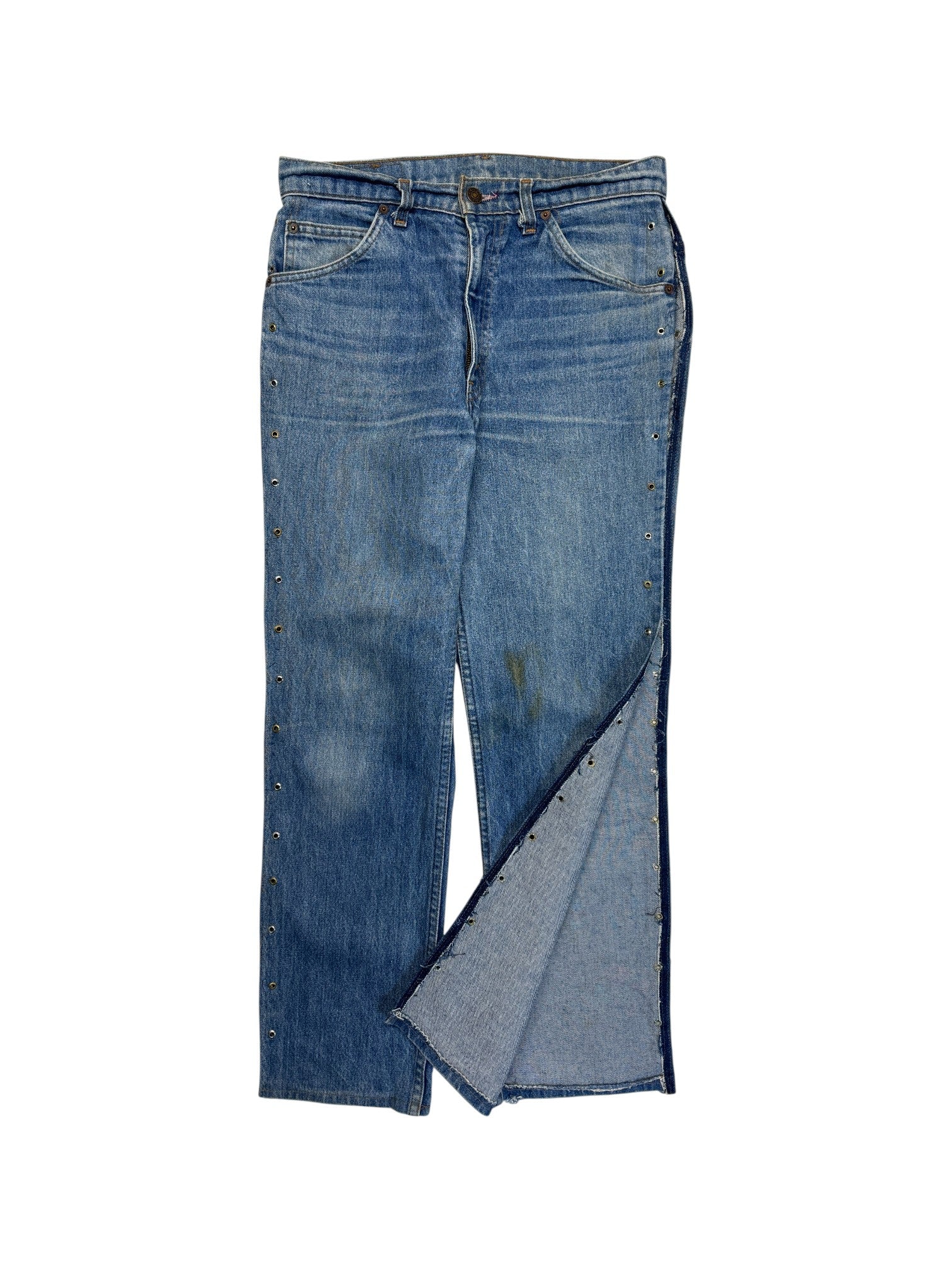80s Levis Jeans Custom Side Lace Up Orange Tab 230 Blau S-M - RareRags