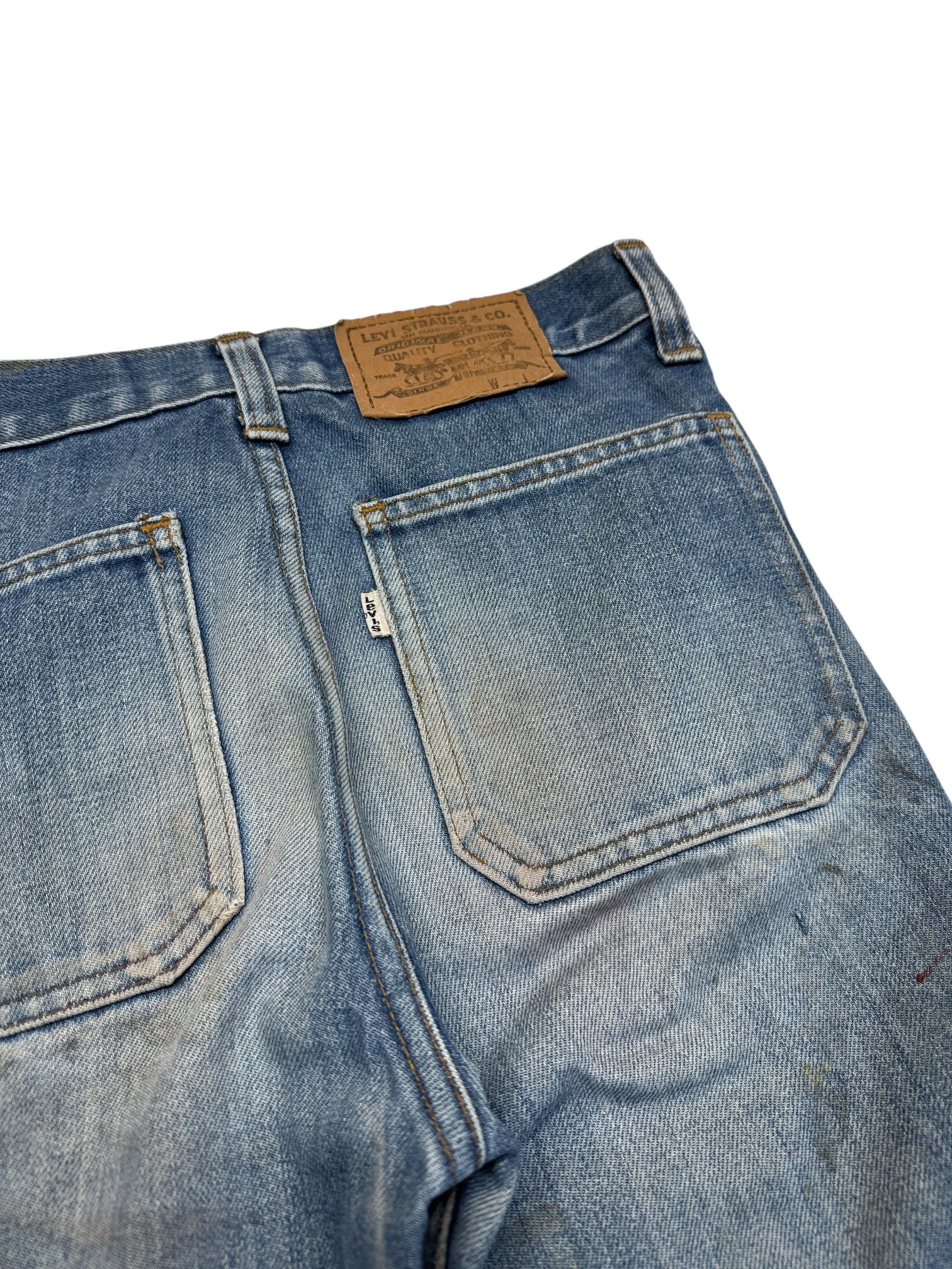 80s Levis Jeans Heavily Stained White Tab Made In Belgium 266 Blau S-M - RareRags