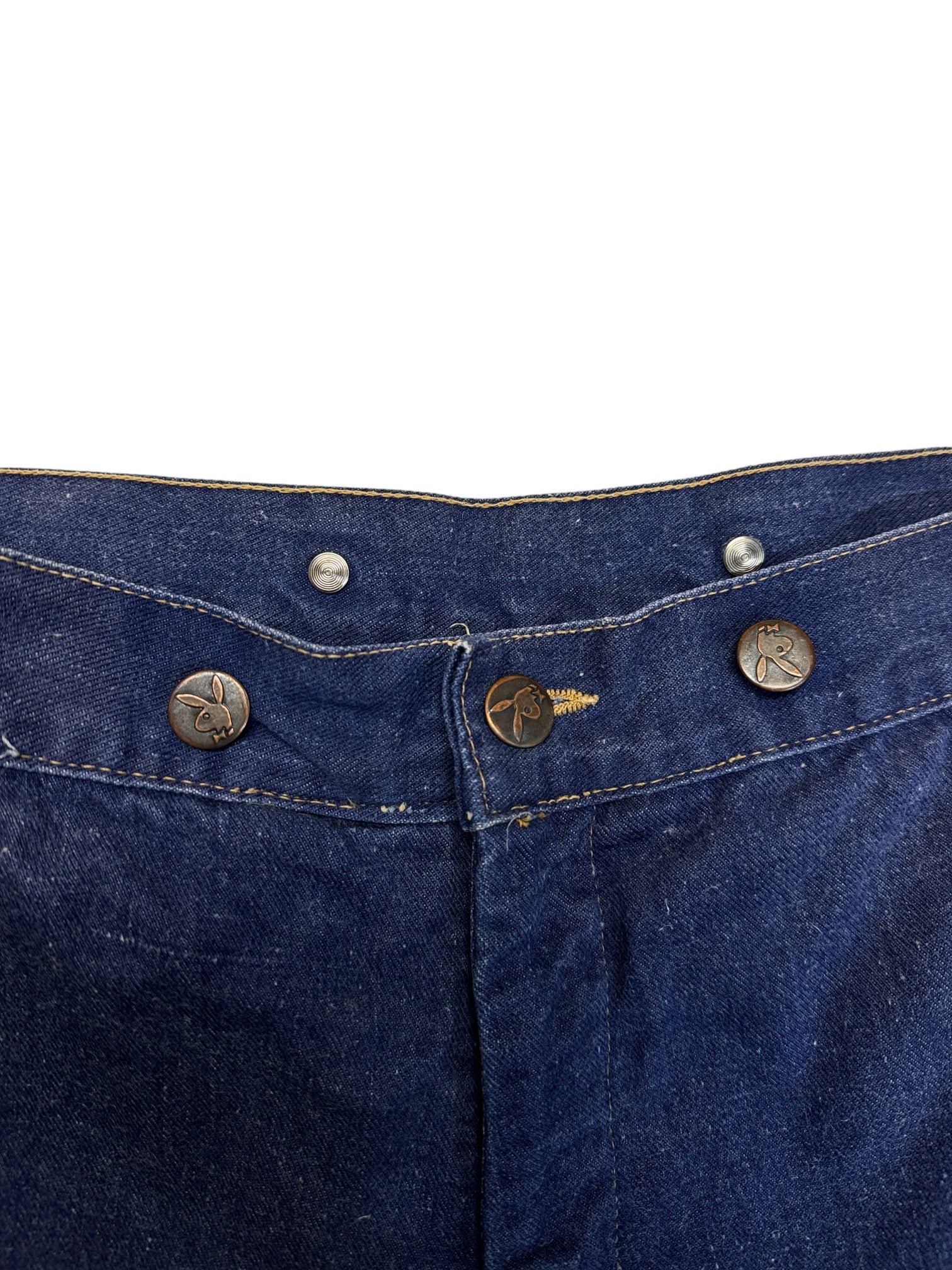 80s H.I.S. Jeans Playboy Buttons Blau S-M - RareRags