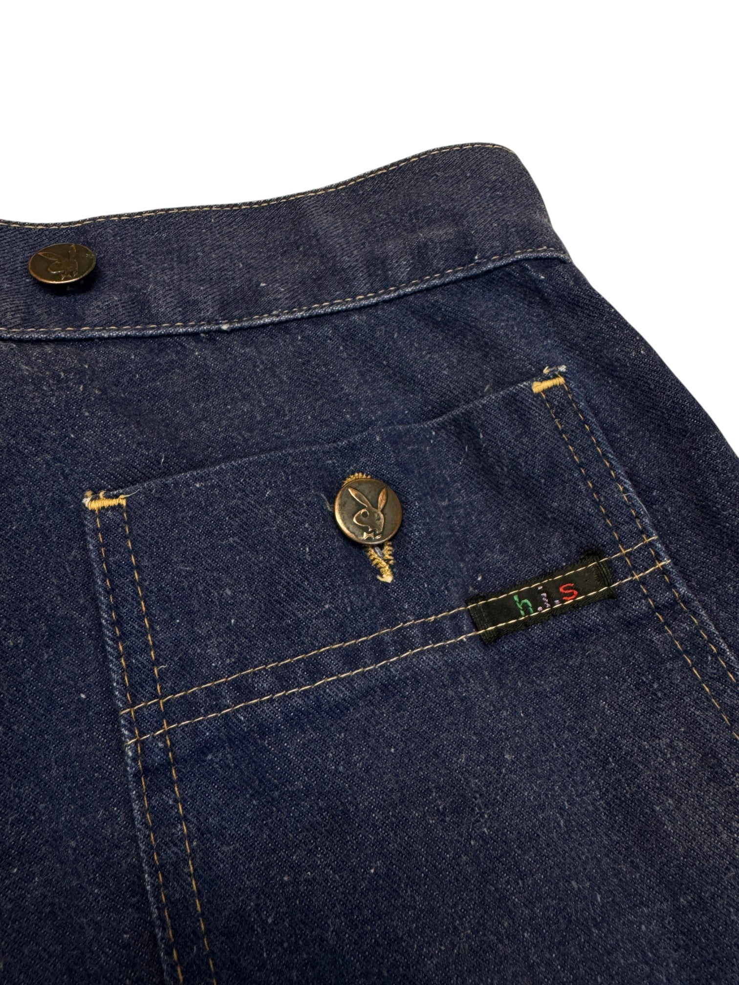 80s H.I.S. Jeans Playboy Buttons Blau S-M - RareRags