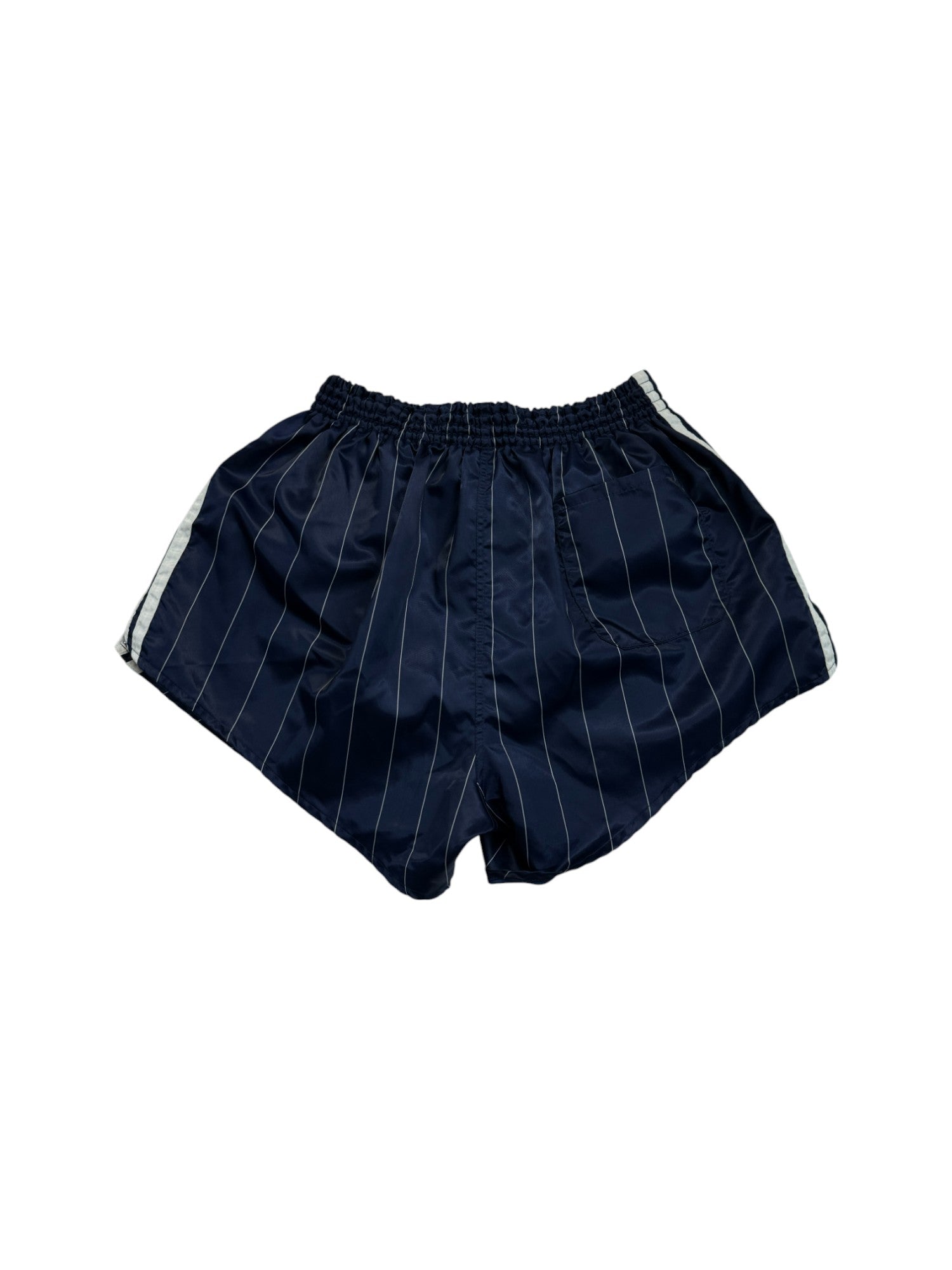 Vintage Adidas Shorts 80s Nadelstreifen Glanz Sprinter "Santiago" Dunkelblau D7 L