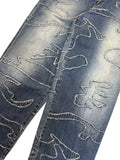 90s Pelle Pelle Baggy Jeans Sample Denim Camouflage Blau W36 L34 - RareRags