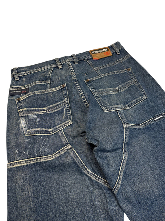 90s Pelle Pelle Baggy Jeans Custom Elements Dunkelblau W34 L34 - RareRags