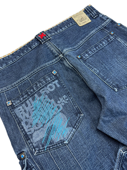 00s Bullrot Baggy Jeans Japanese Design Blau L-XL - RareRags