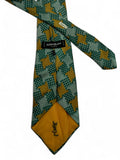 Vintage Yves Saint Laurent Krawatte 90s Geometrical Pattern Grün Gold