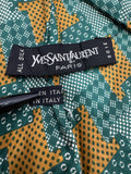 Vintage Yves Saint Laurent Krawatte 90s Geometrical Pattern Grün Gold