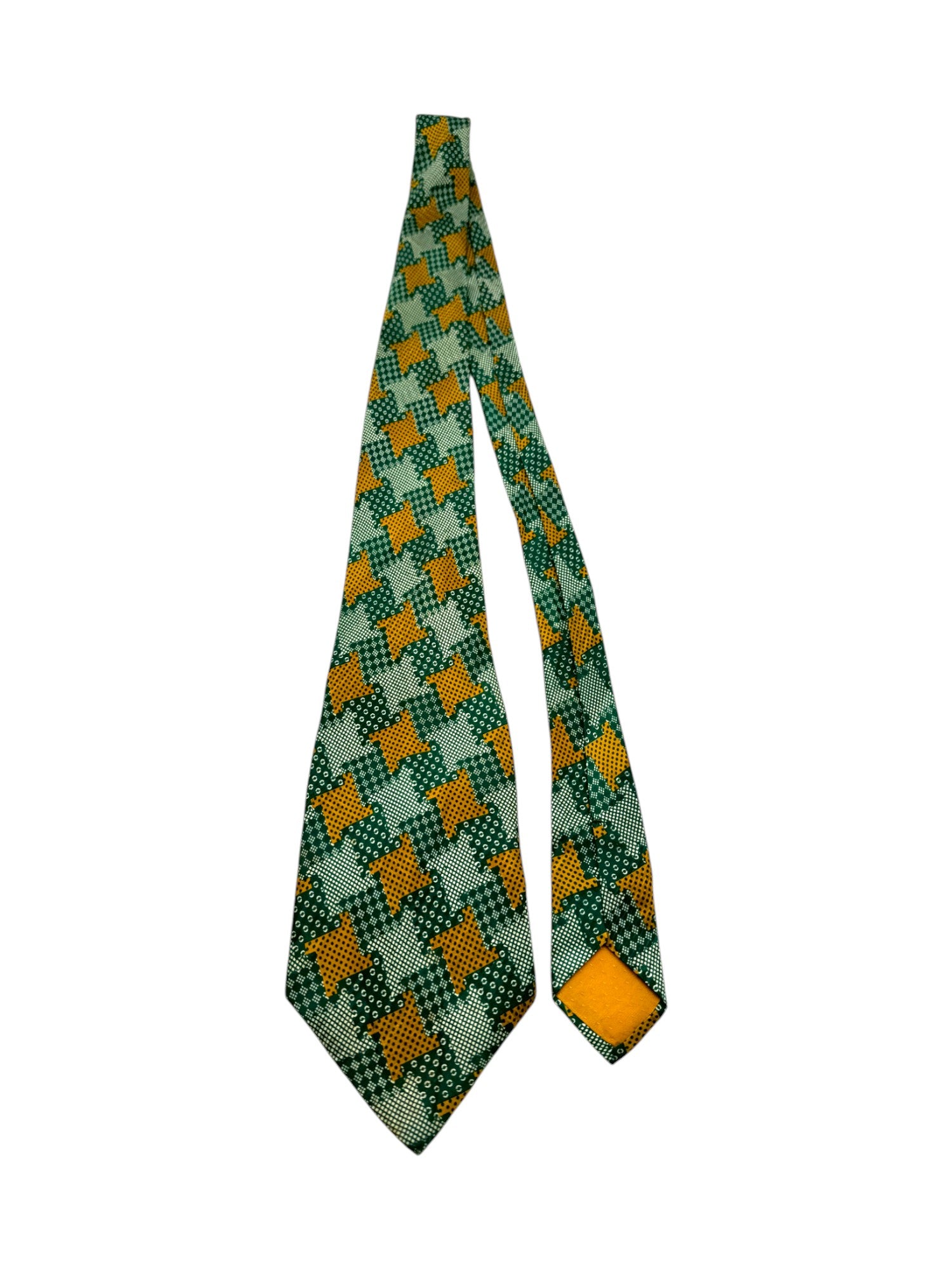Vintage Yves Saint Laurent Krawatte 90s Geometrical Pattern Grün Gold - RareRags