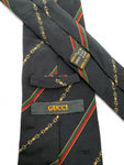 Vintage Gucci Krawatte 90s Equestrian-Motiv Trense Seide Made In Italy Dunkelblau