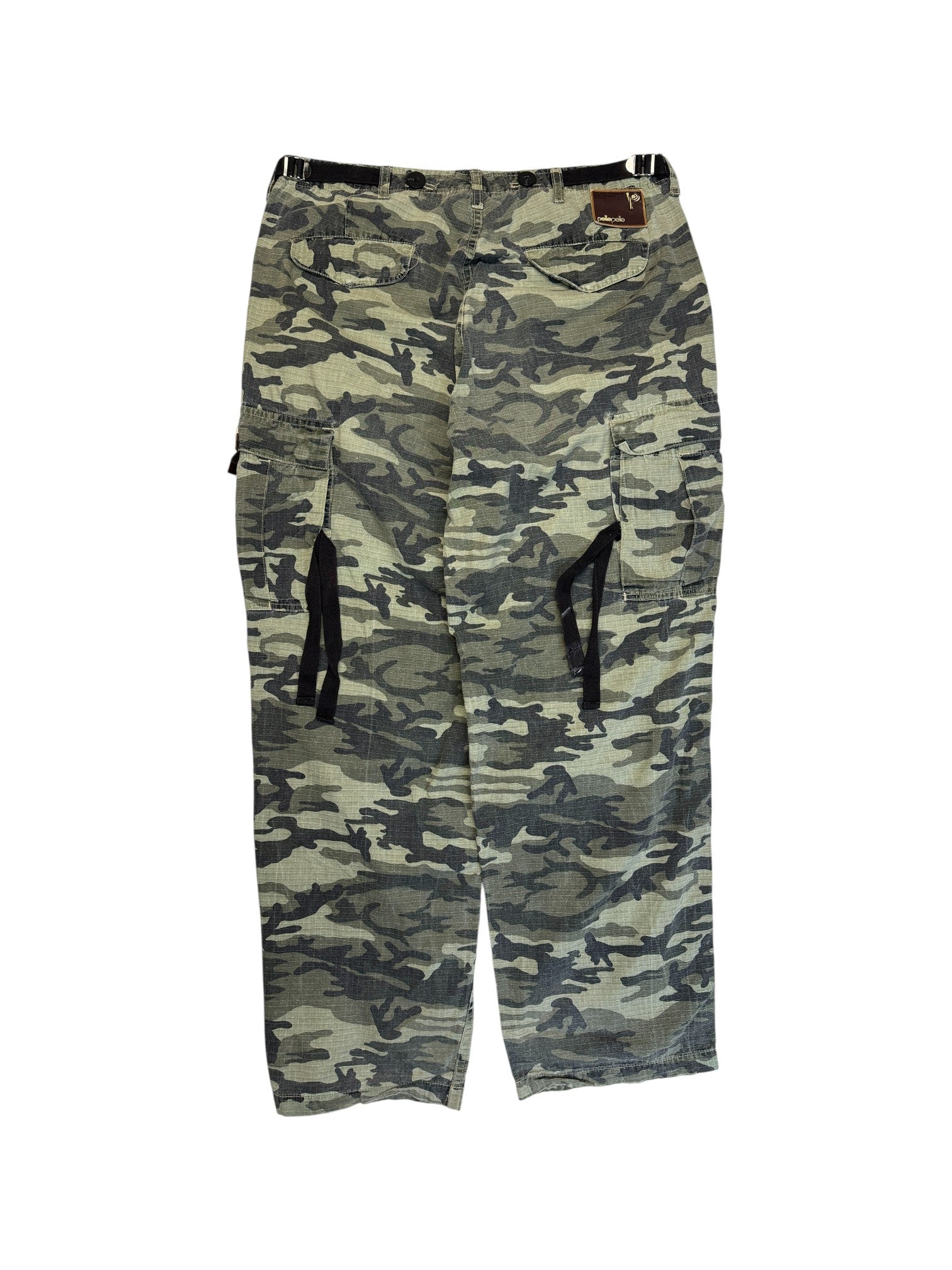 90s Pelle Pelle Cargo Baggy Pants Washed Green Camouflage W34 L34 - RareRags